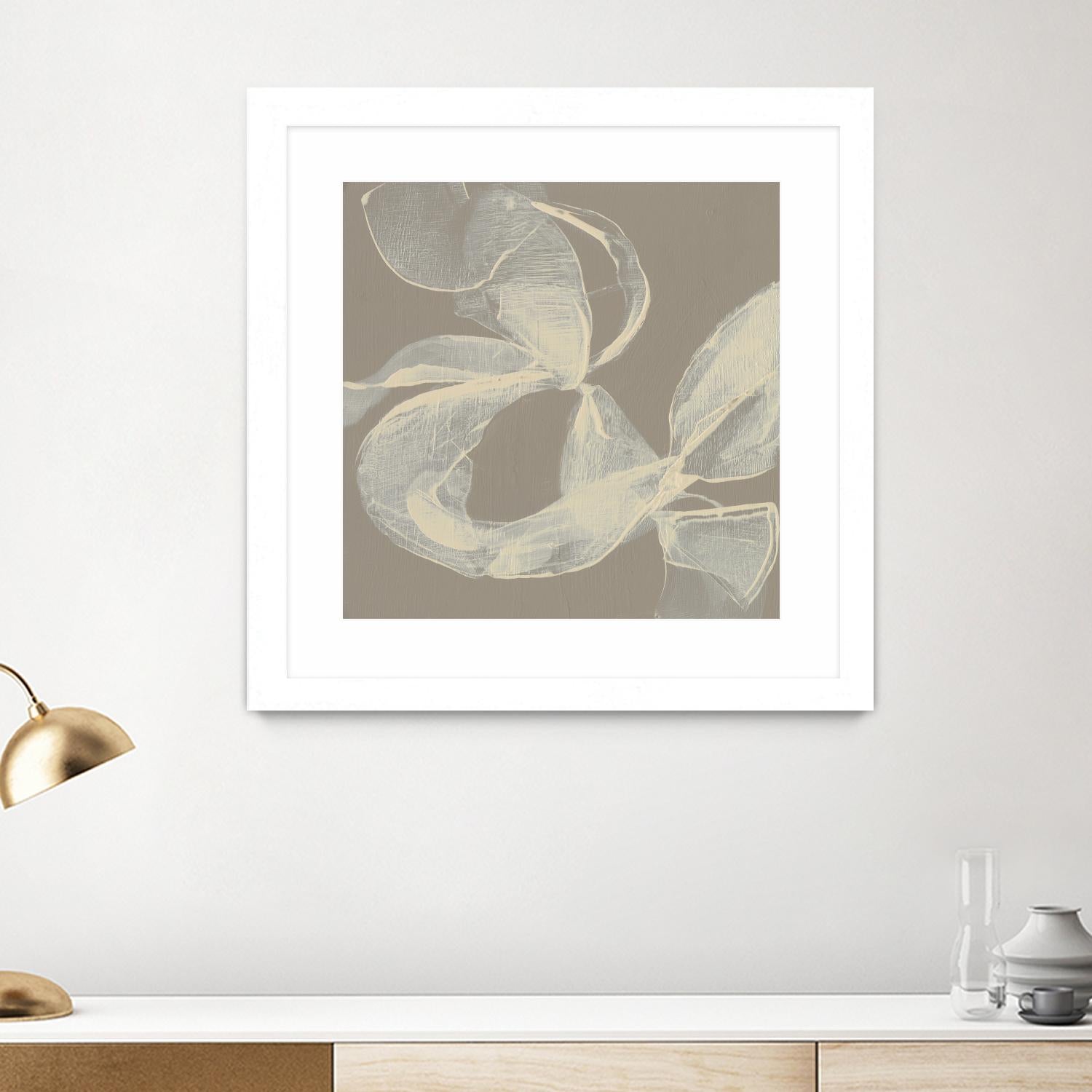 White Ribbon on Beige II by Jennifer Goldberger on GIANT ART - beige abstract