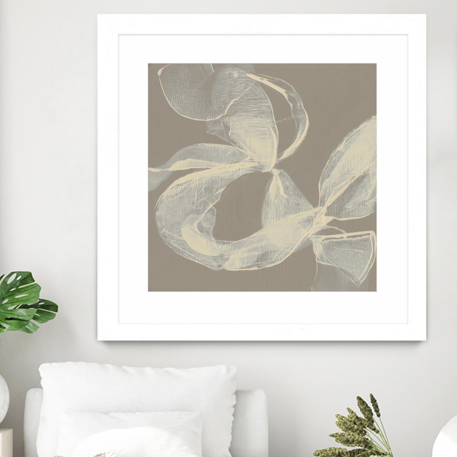 White Ribbon on Beige II by Jennifer Goldberger on GIANT ART - beige abstract