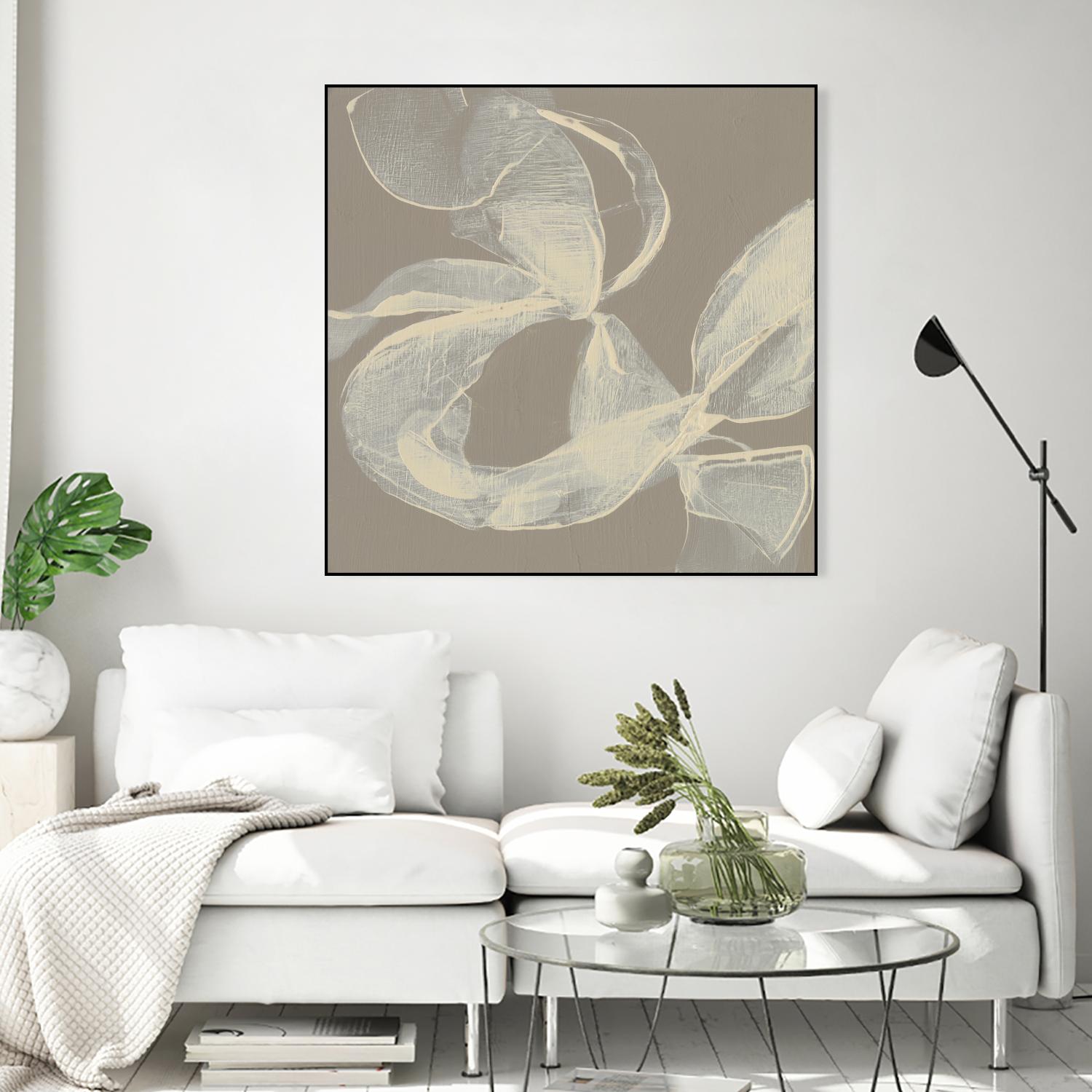 White Ribbon on Beige II by Jennifer Goldberger on GIANT ART - beige abstract