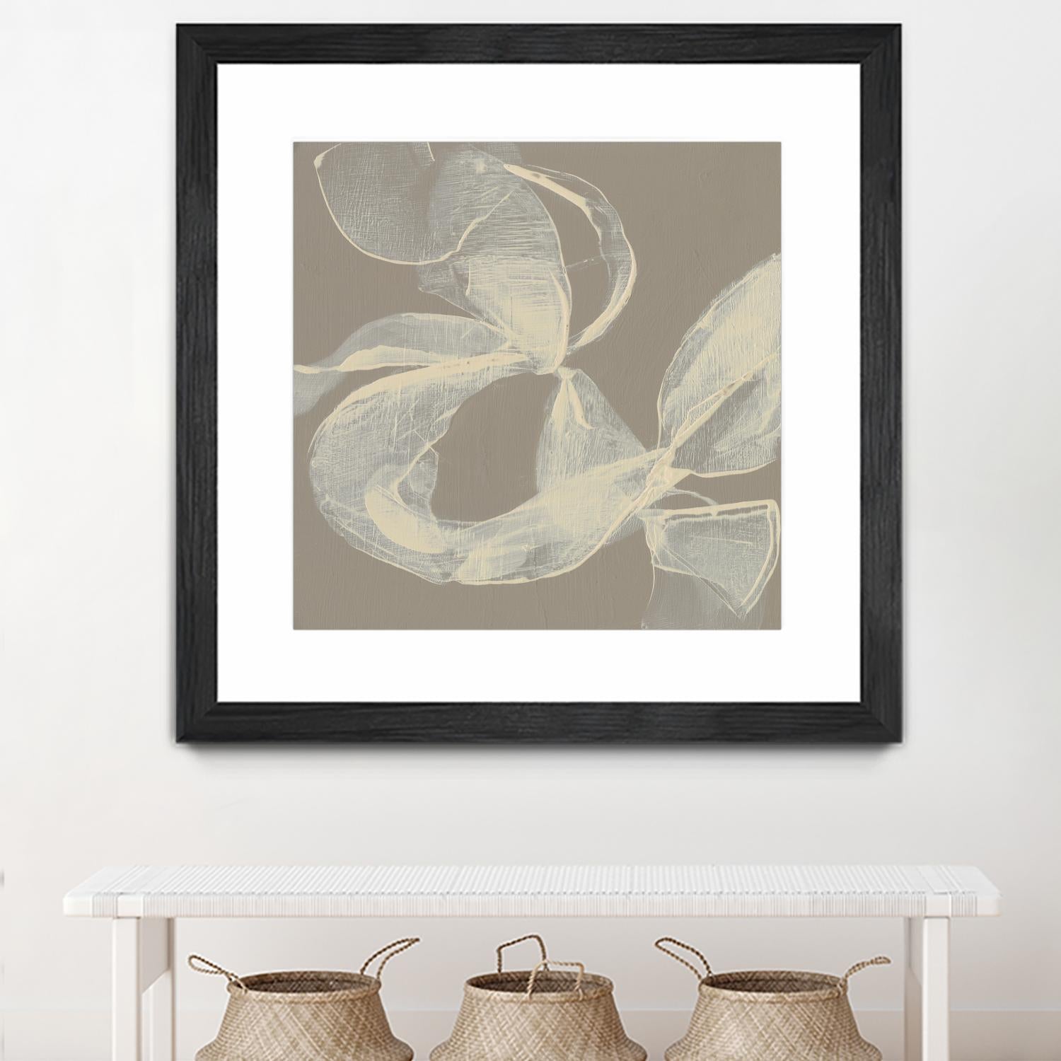 White Ribbon on Beige II by Jennifer Goldberger on GIANT ART - beige abstract
