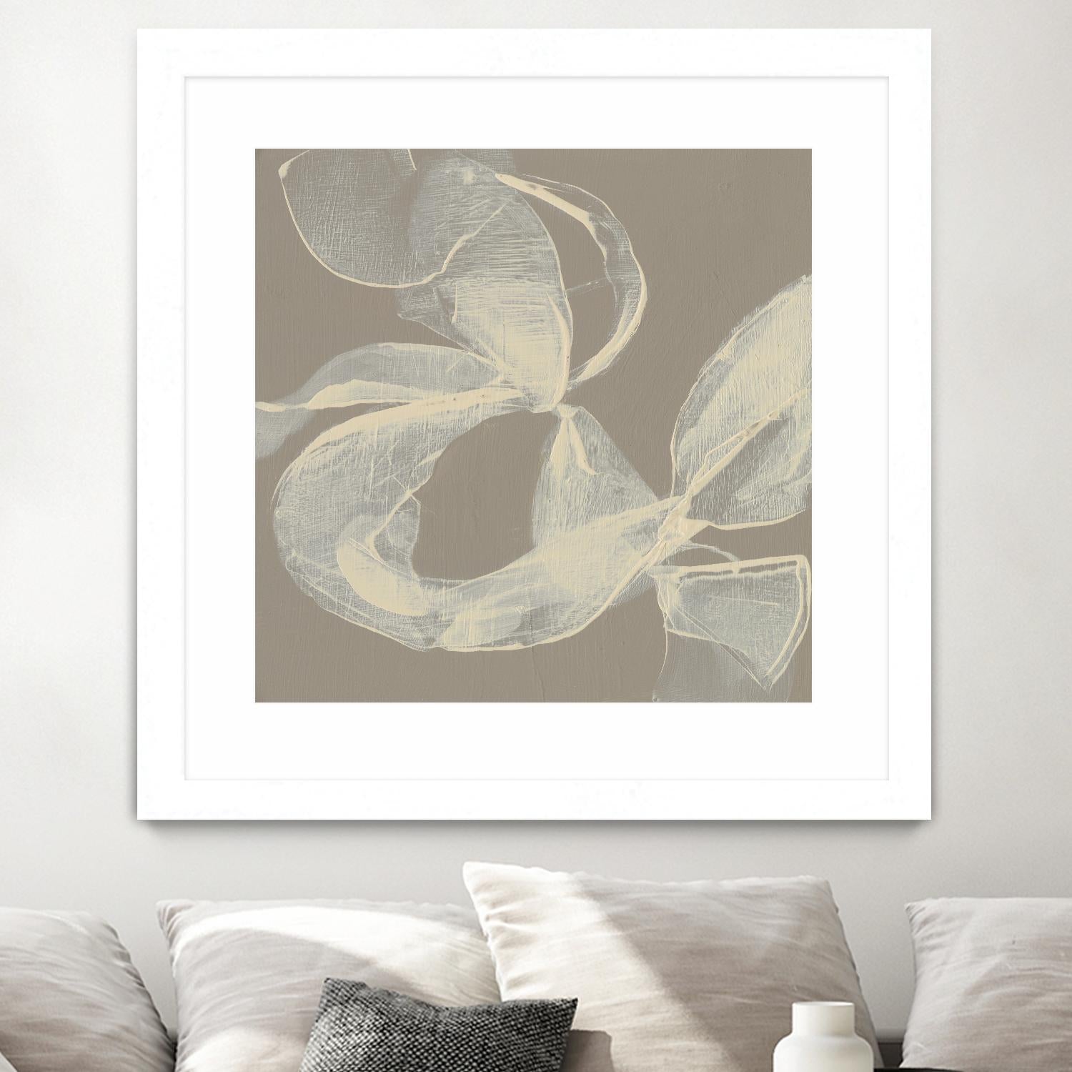 White Ribbon on Beige II by Jennifer Goldberger on GIANT ART - beige abstract