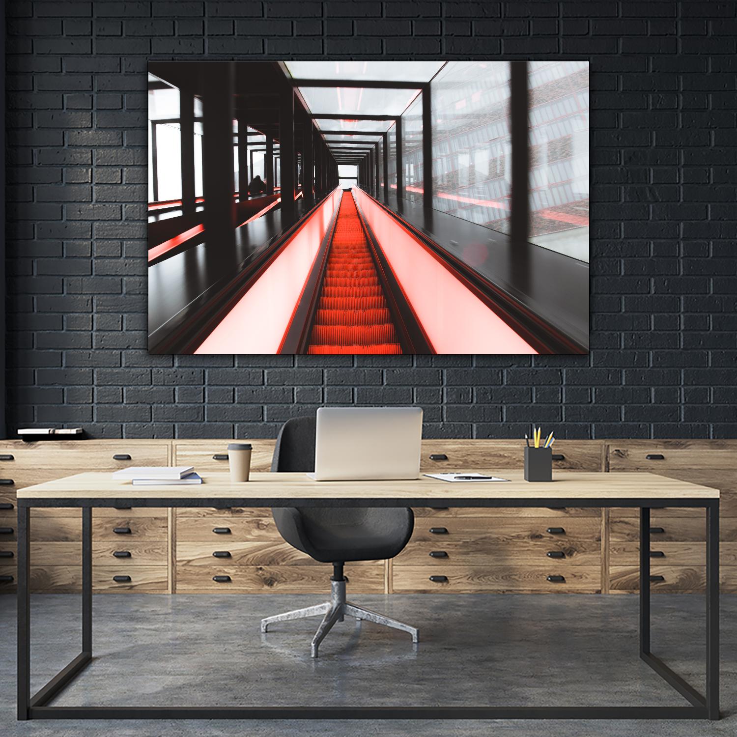 Red escalator by Pexels on GIANT ART - black photo art