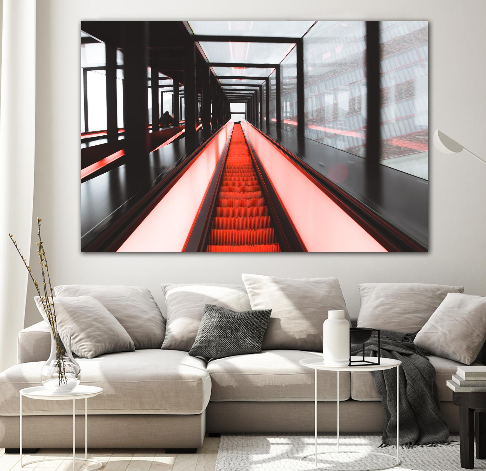 Red escalator by Pexels on GIANT ART - black photo art