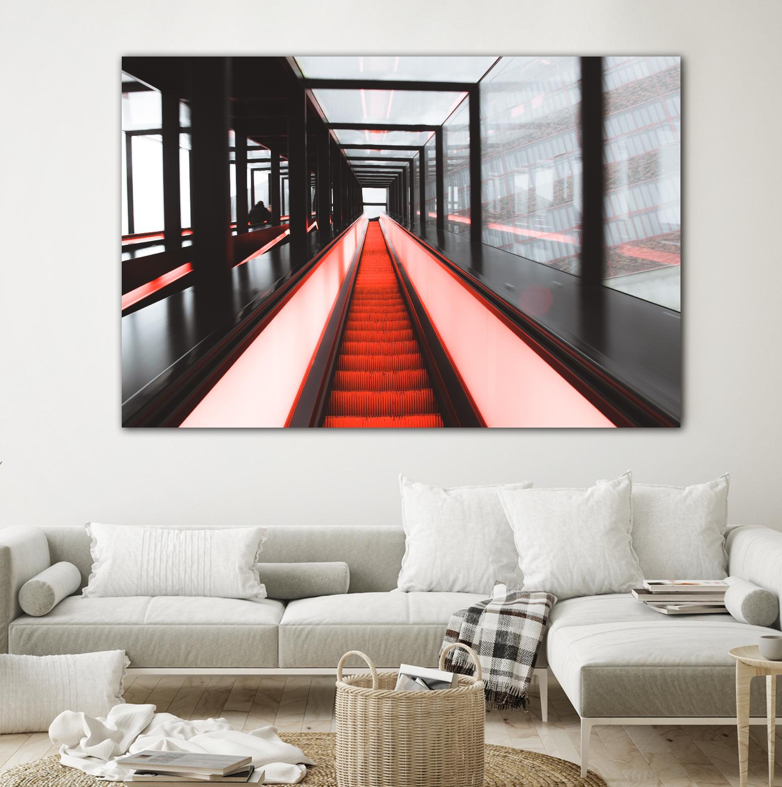 Red escalator by Pexels on GIANT ART - black photo art