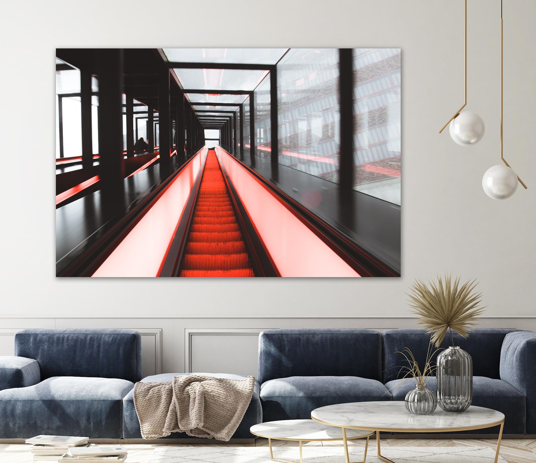 Red escalator by Pexels on GIANT ART - black photo art