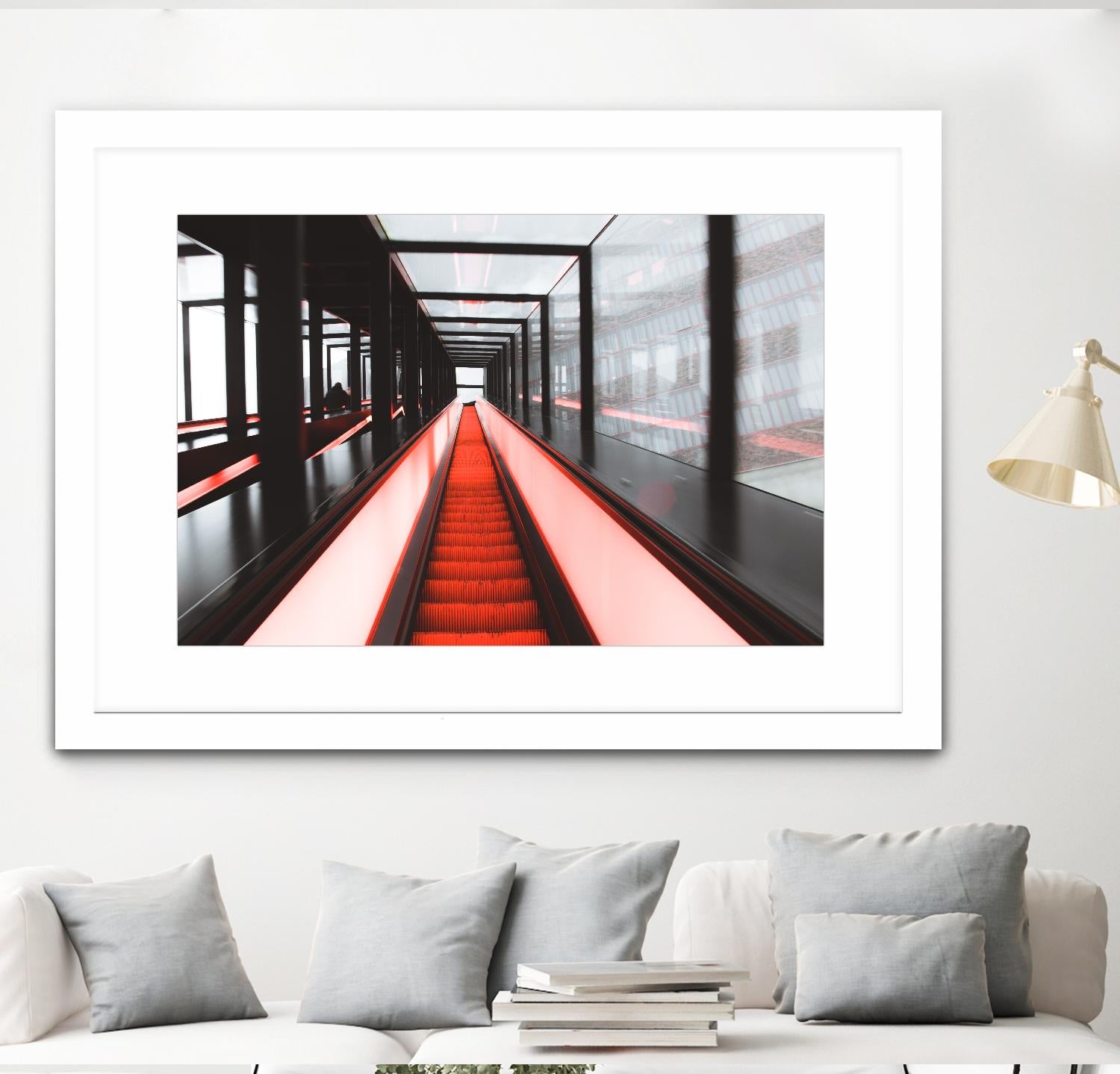 Red escalator by Pexels on GIANT ART - black photo art