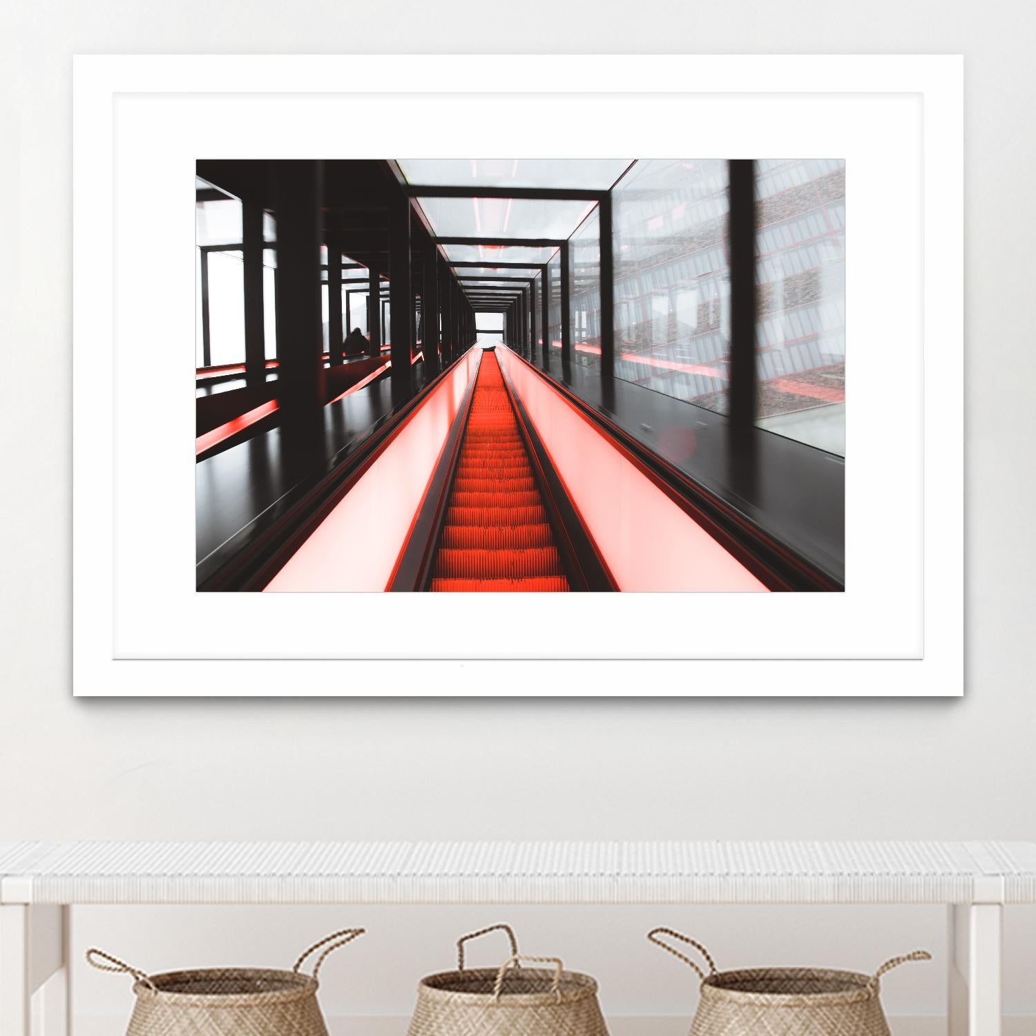 Red escalator by Pexels on GIANT ART - black photo art