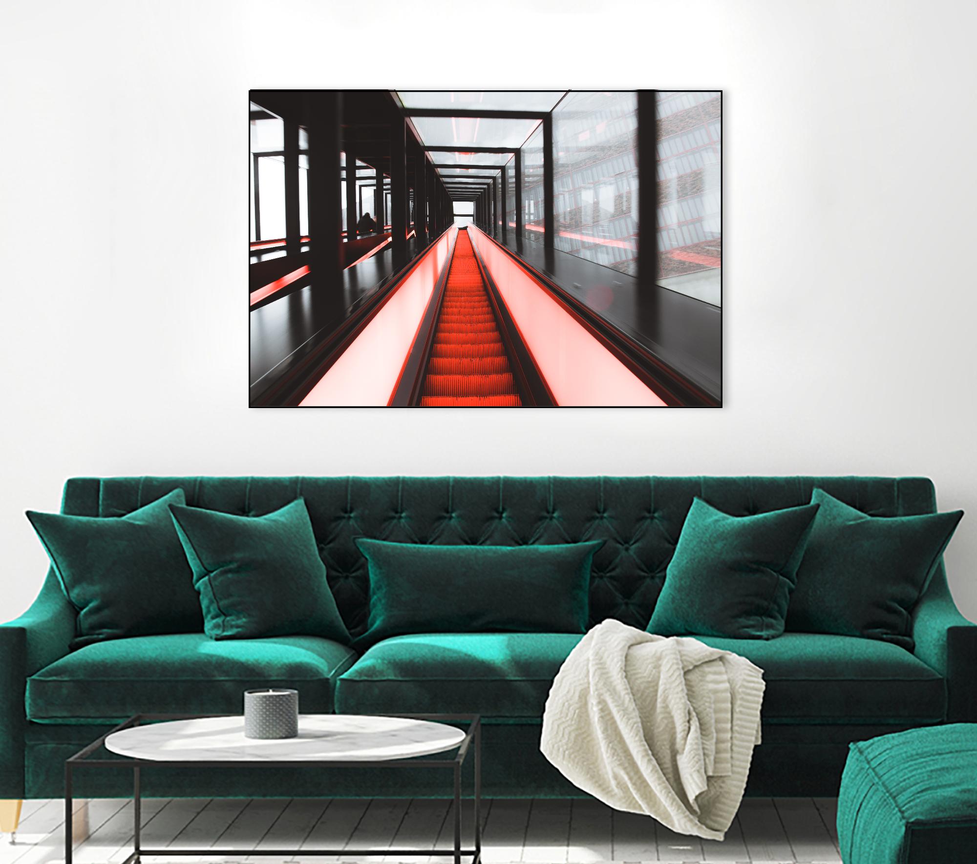 Red escalator by Pexels on GIANT ART - black photo art