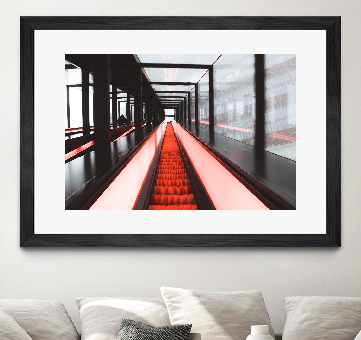 Red escalator by Pexels on GIANT ART - black photo art