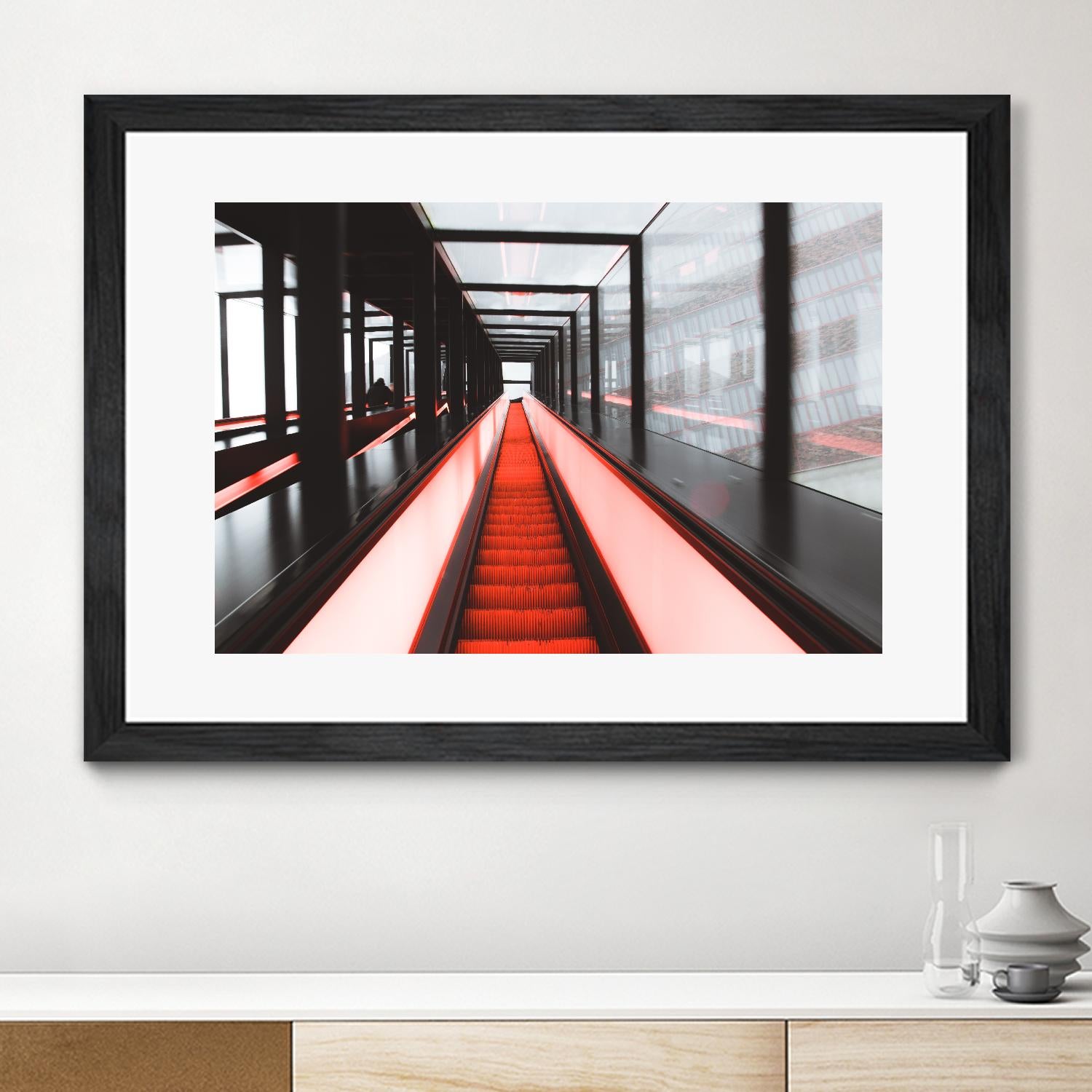Red escalator by Pexels on GIANT ART - black photo art
