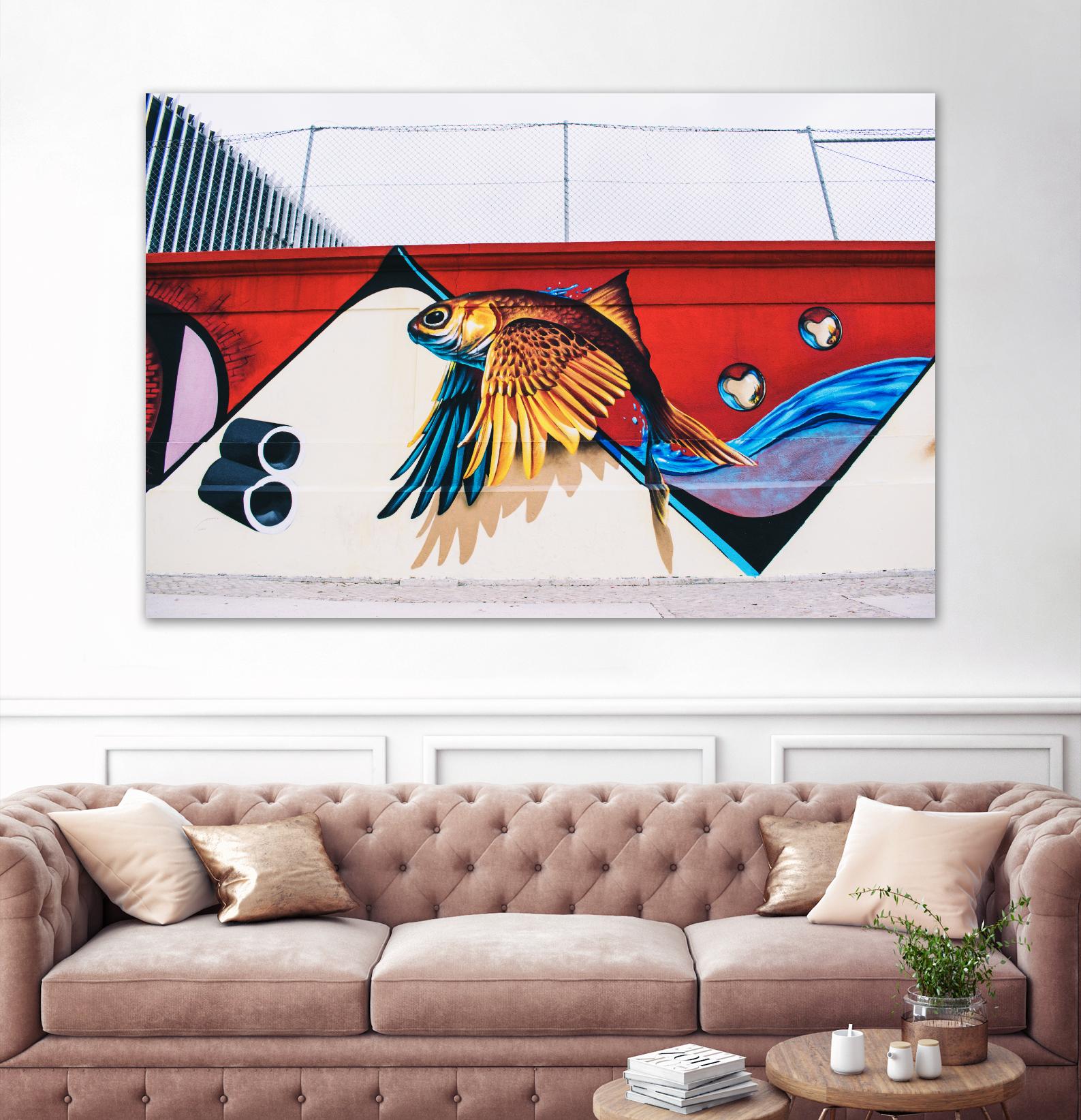 Flying fish graffiti by Pexels on GIANT ART - blue architectural