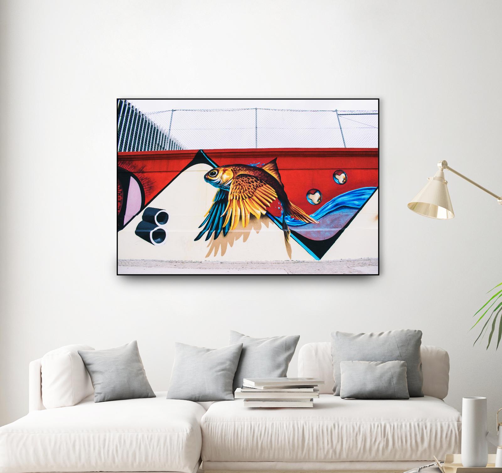 Flying fish graffiti by Pexels on GIANT ART - blue architectural