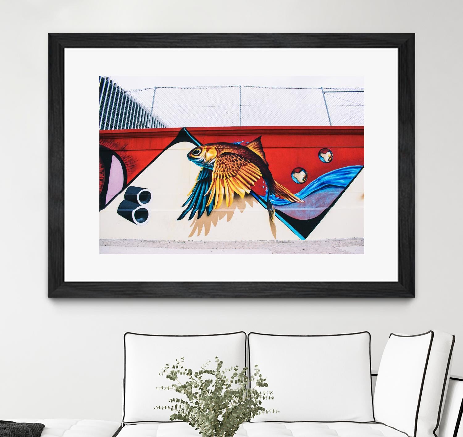 Flying fish graffiti by Pexels on GIANT ART - blue architectural