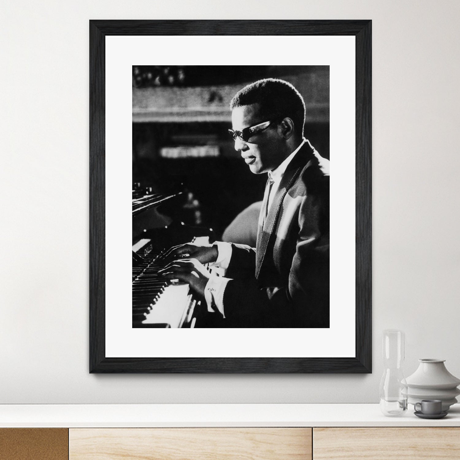 Ray Charles At The Piano by Bridgeman Images  on GIANT ART - black and white photography