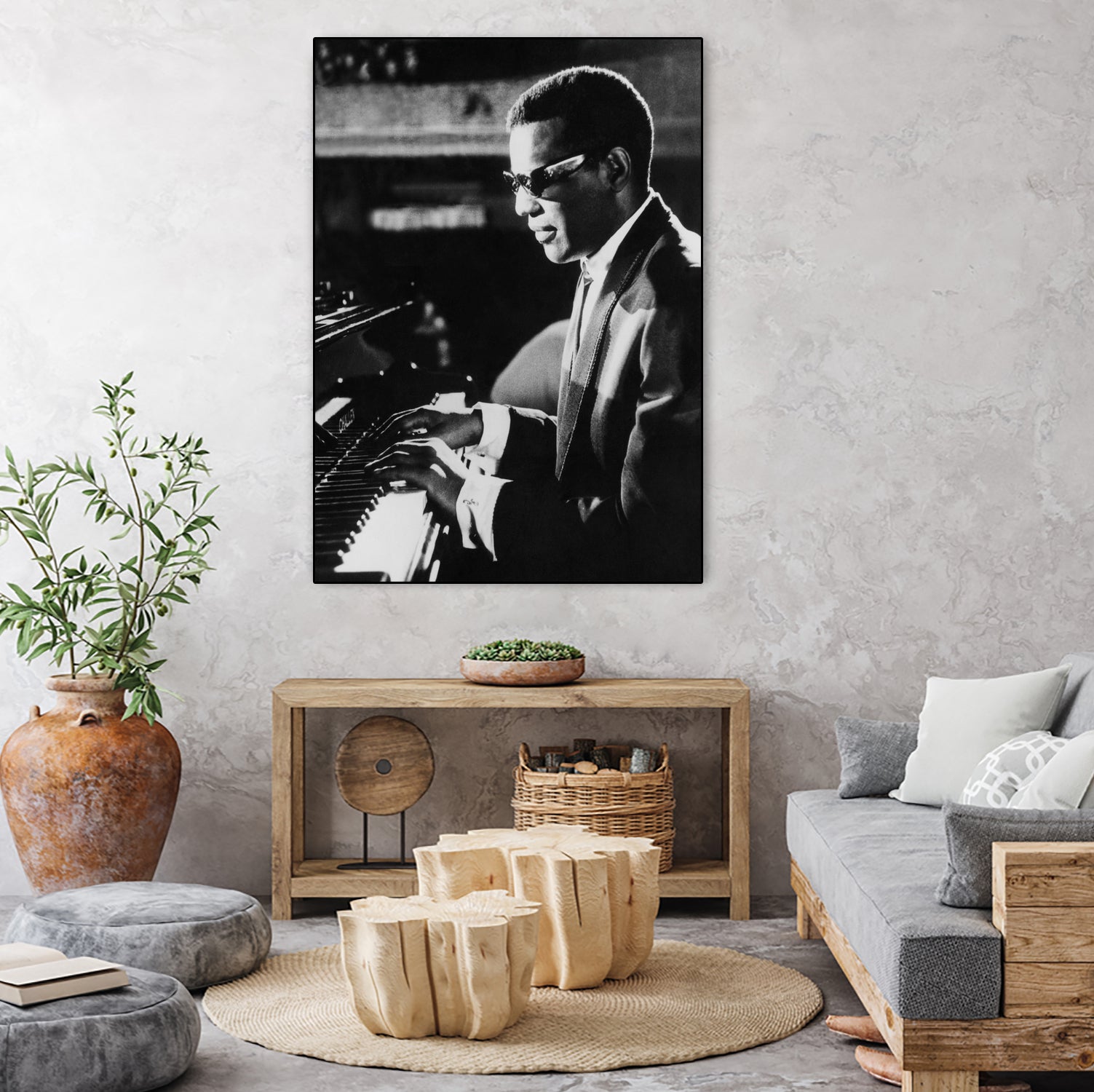 Ray Charles At The Piano by Bridgeman Images  on GIANT ART - black and white photography