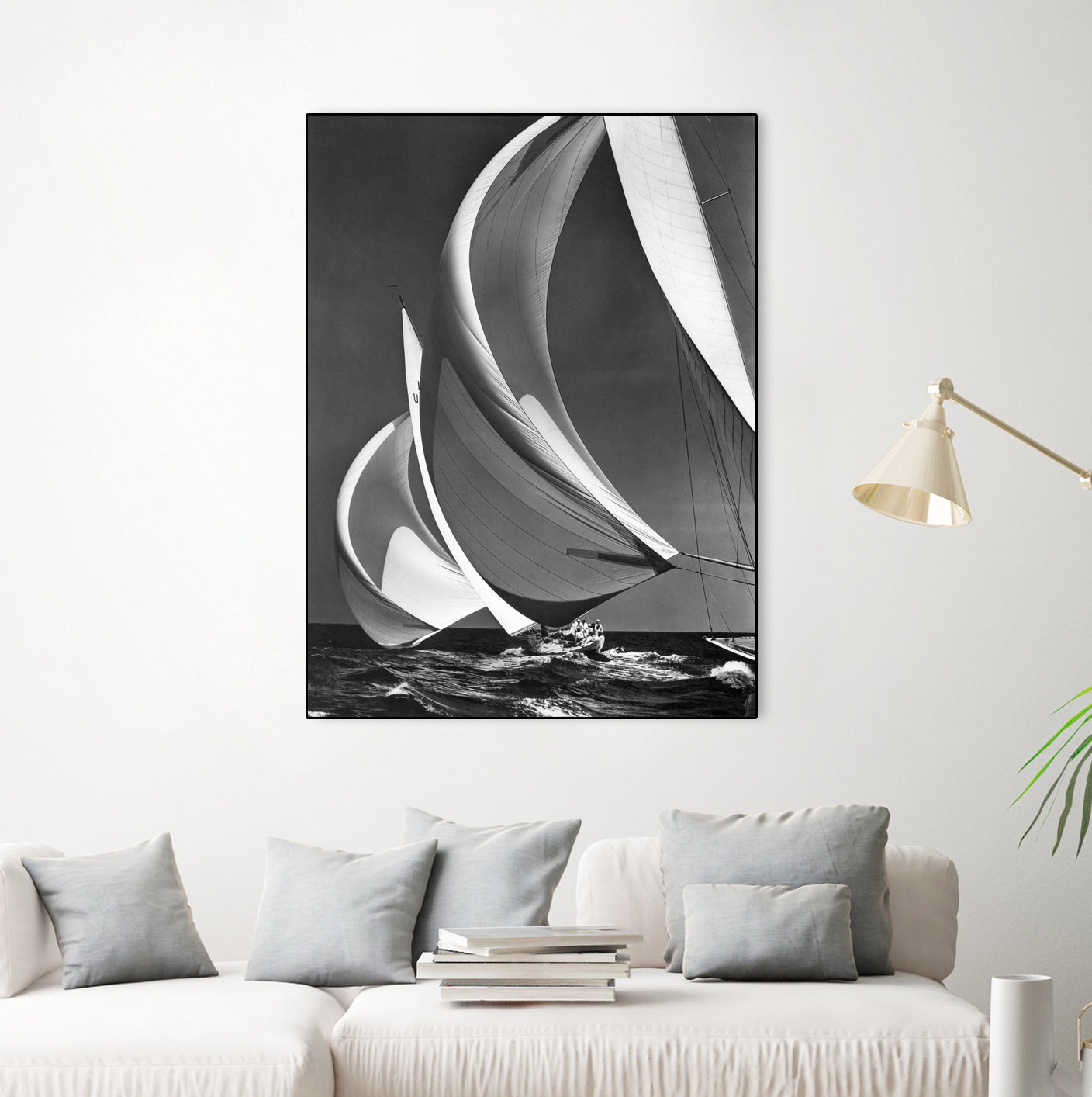 Two sailboats racing with their spinakers on a reach, 1940s  by Bridgeman Images on GIANT ART - black and white  photography