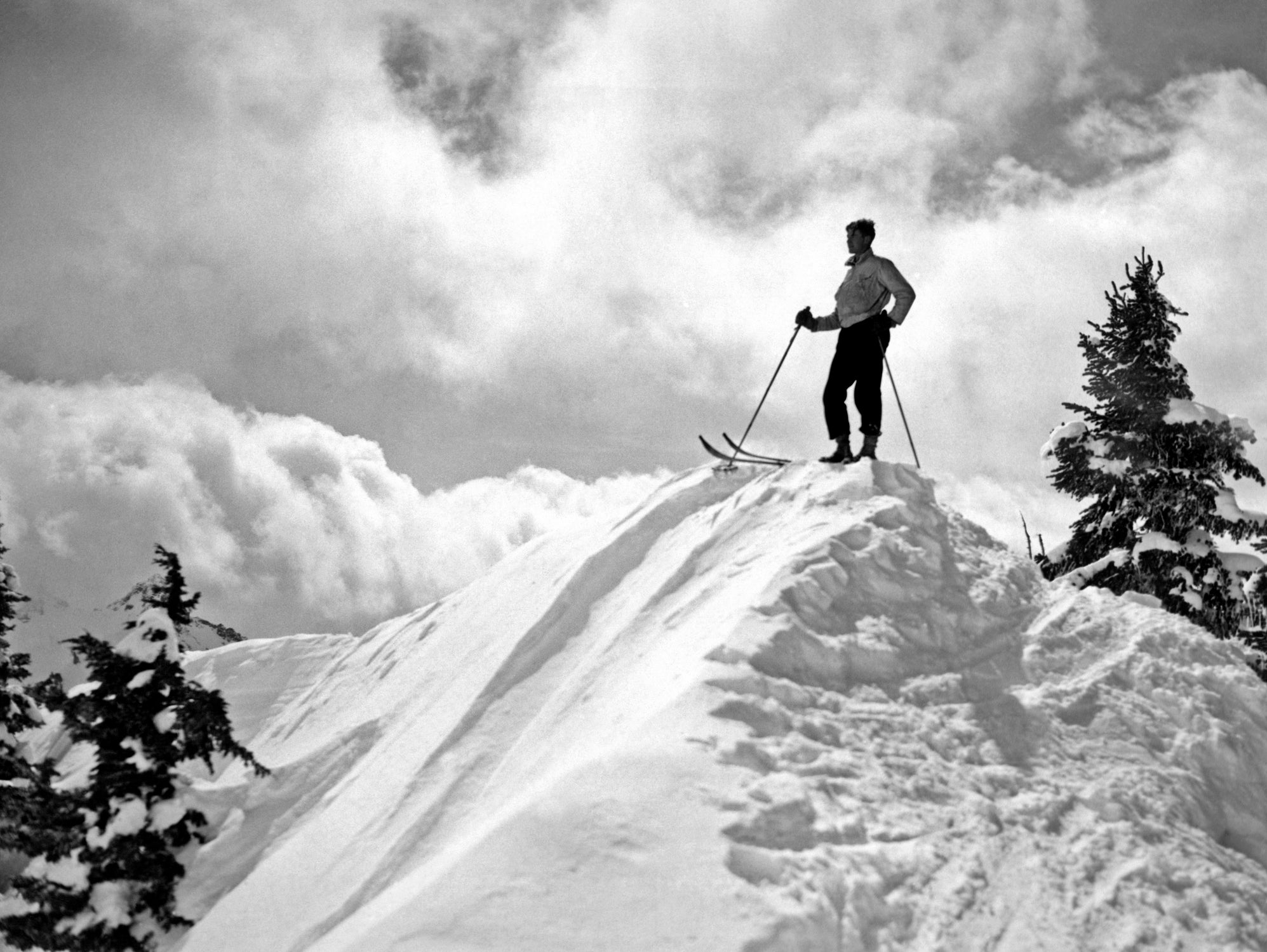 A Skier On Top Of Mount Hood by Bridgman Images  on GIANT ART - black and white photography