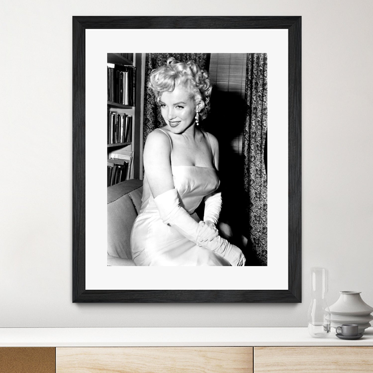 Marilyn Monroe during a party for the birth of the Marilyn Monroe Productions, 1955 by Bridgeman Images on GIANT ART - black and white photography