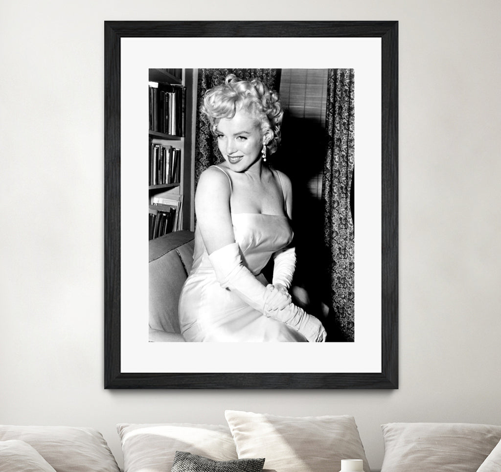 Marilyn Monroe during a party for the birth of the Marilyn Monroe Productions, 1955 by Bridgeman Images on GIANT ART - black and white photography