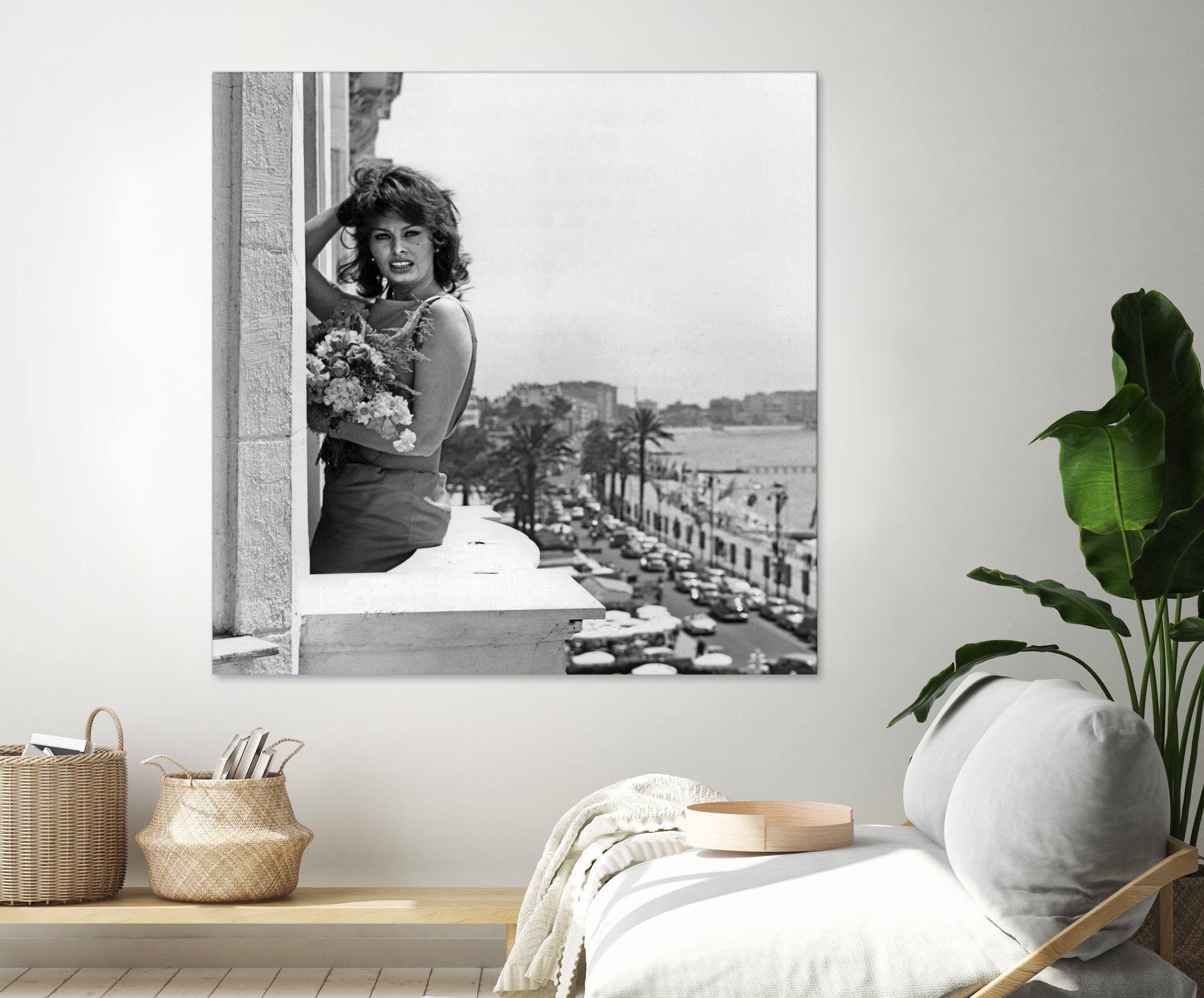 Sophia Loren during Cannes Festival on May 13, 1959 at The Balcony of Carlton Hotel by Bridgeman Images on GIANT ART - black and white photography