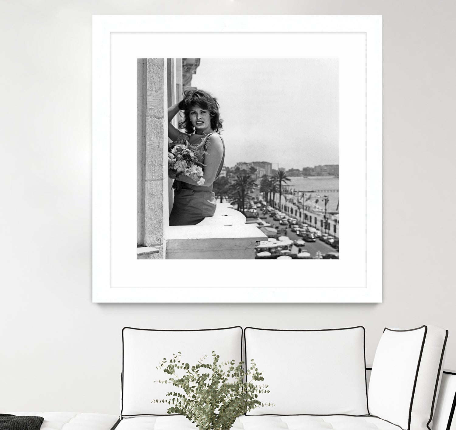 Sophia Loren during Cannes Festival on May 13, 1959 at The Balcony of Carlton Hotel by Bridgeman Images on GIANT ART - black and white photography