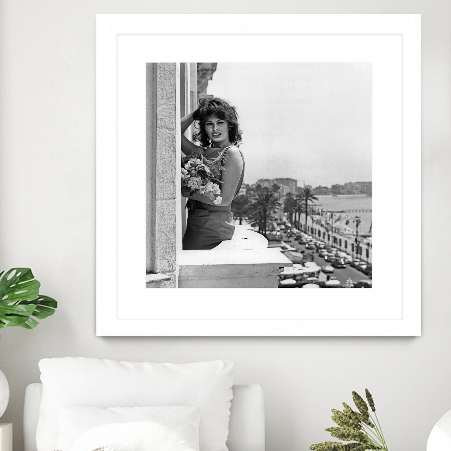 Sophia Loren during Cannes Festival on May 13, 1959 at The Balcony of Carlton Hotel by Bridgeman Images on GIANT ART - black and white photography