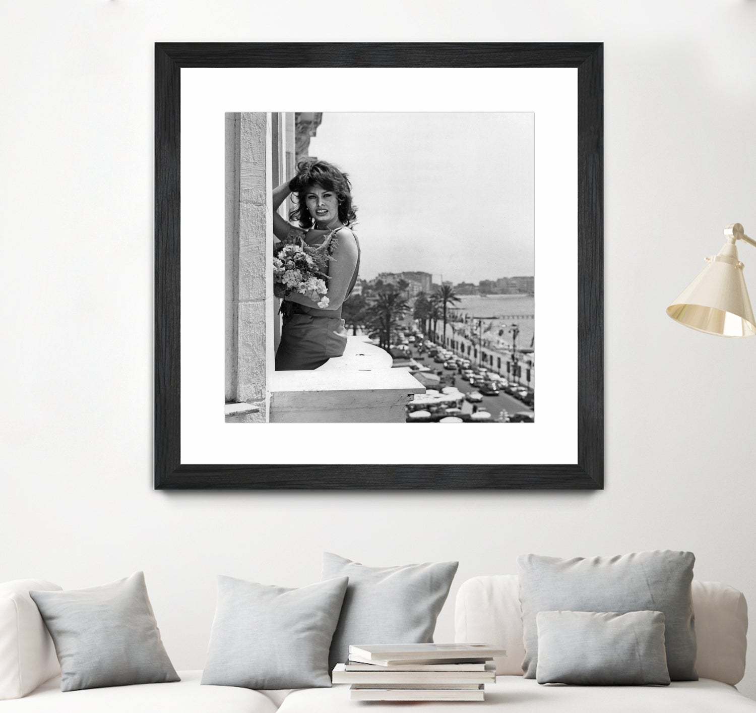 Sophia Loren during Cannes Festival on May 13, 1959 at The Balcony of Carlton Hotel by Bridgeman Images on GIANT ART - black and white photography