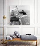 Charles Aznavour, Nicole Berger and Elga Andersen at Cannes Film Festival on May 8, 1959 by Bridgeman Images on GIANT ART - black and white photogrpahy