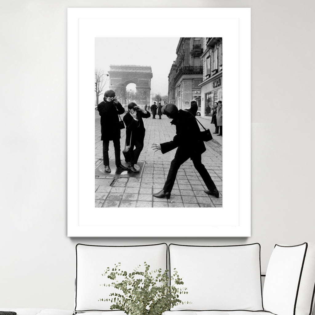 The Beatles in Paris : John Lennon Photographed By George Harrison and Paul McCartney on Champs Elysees in Paris January 15, 1964  by bridgeman Images  on GIANT ART - black and white photography