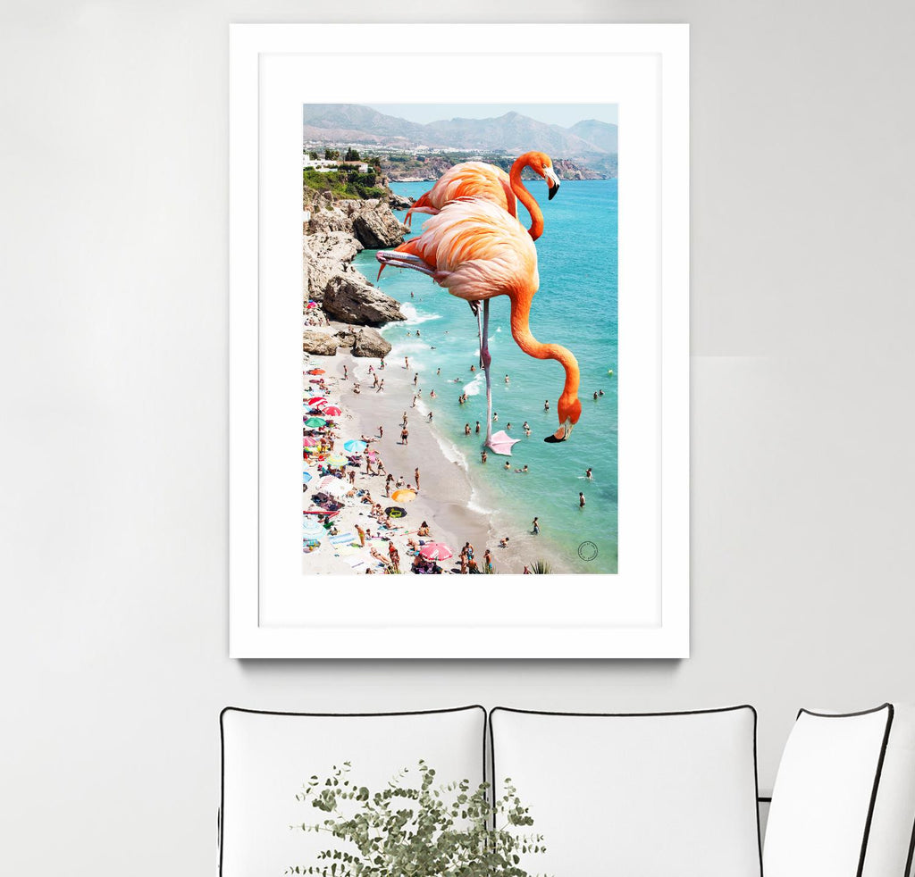 Flamingos on the beach by 83  oranges on GIANT ART - orange digital beach