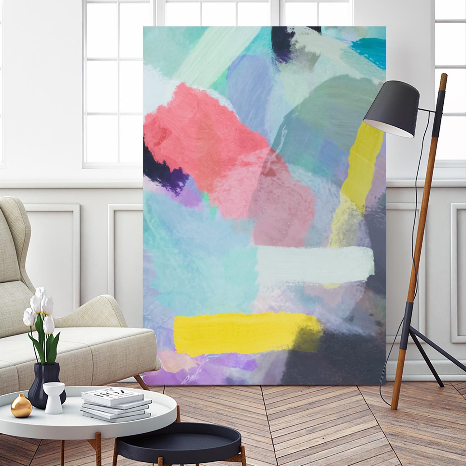 brush painting texture abstract in blue pink yellow green by mrvell on GIANT ART