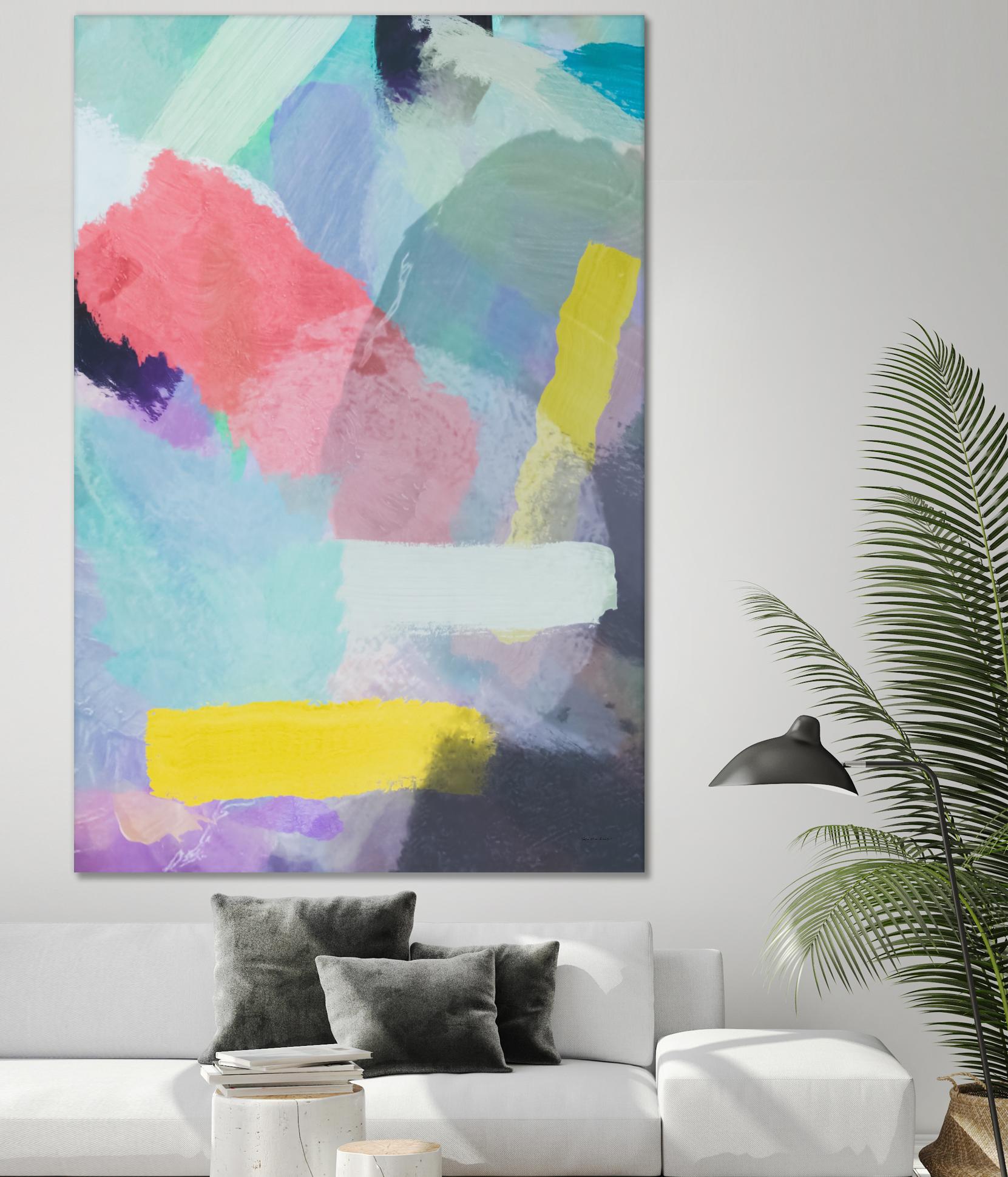 brush painting texture abstract in blue pink yellow green by mrvell on GIANT ART