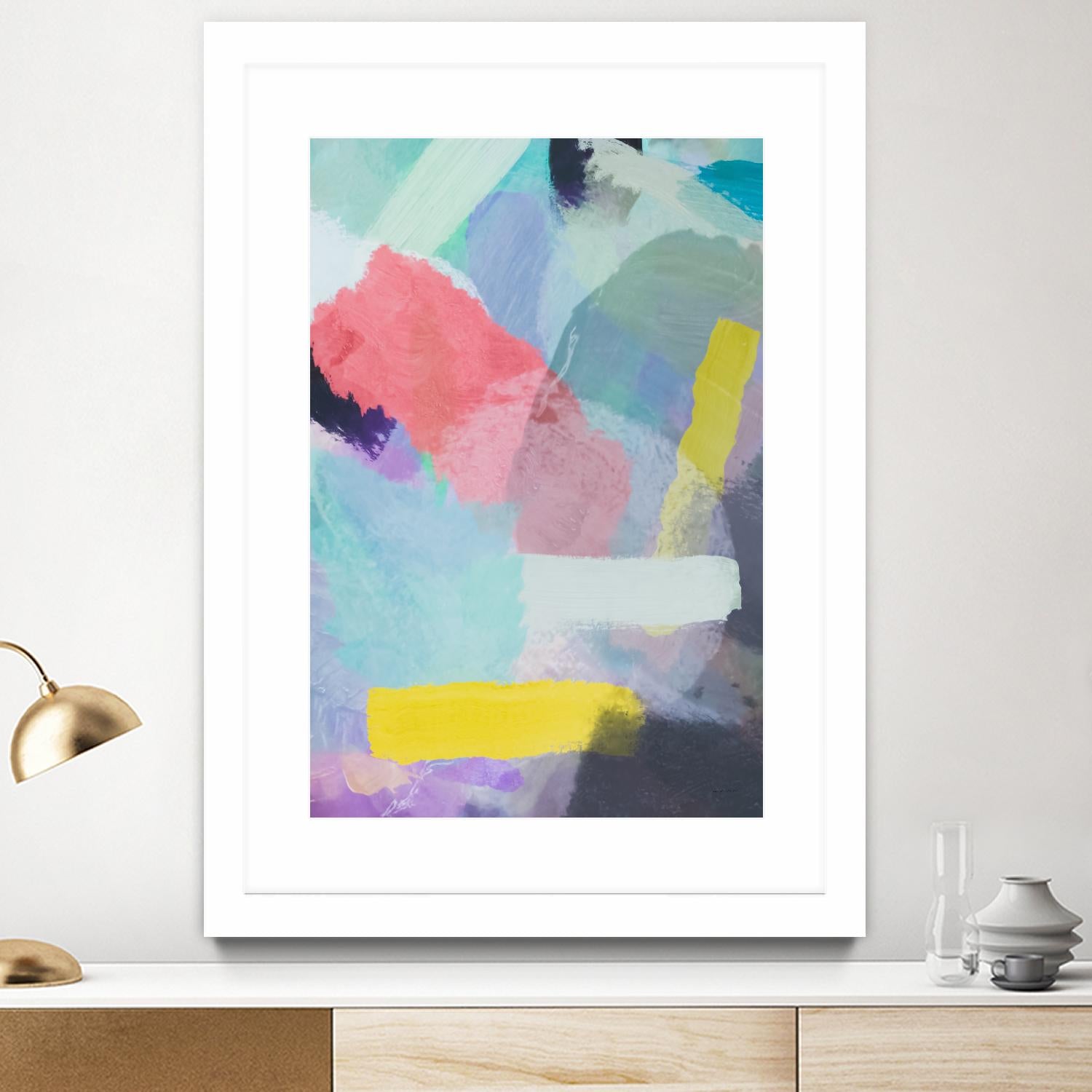 brush painting texture abstract in blue pink yellow green by mrvell on GIANT ART