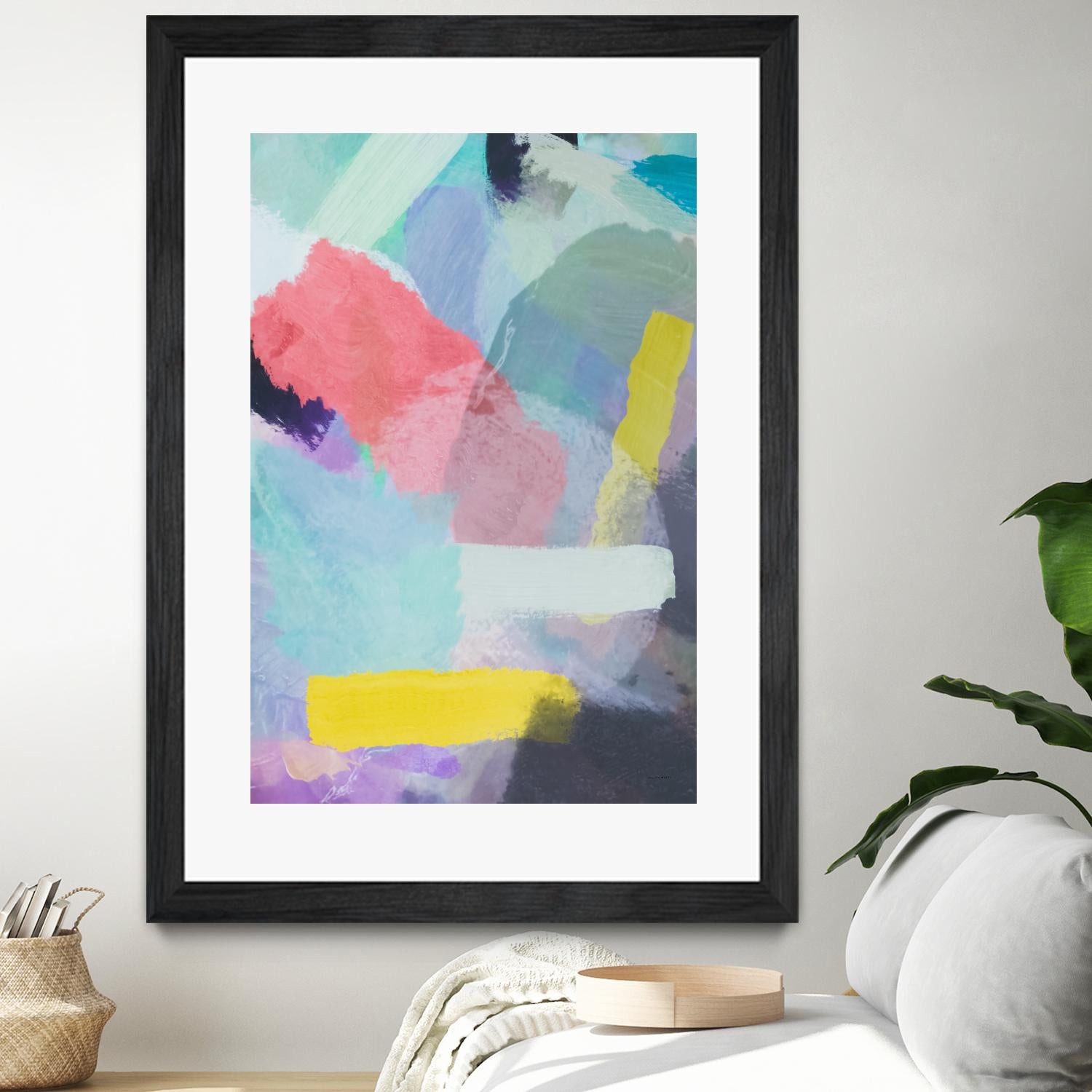 brush painting texture abstract in blue pink yellow green by mrvell on GIANT ART