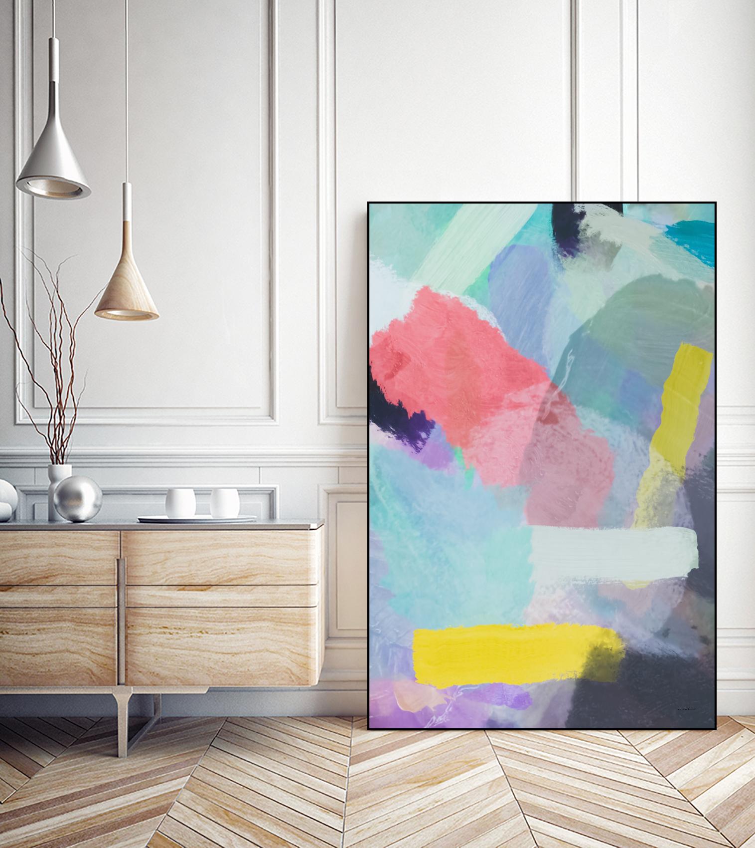 brush painting texture abstract in blue pink yellow green by mrvell on GIANT ART