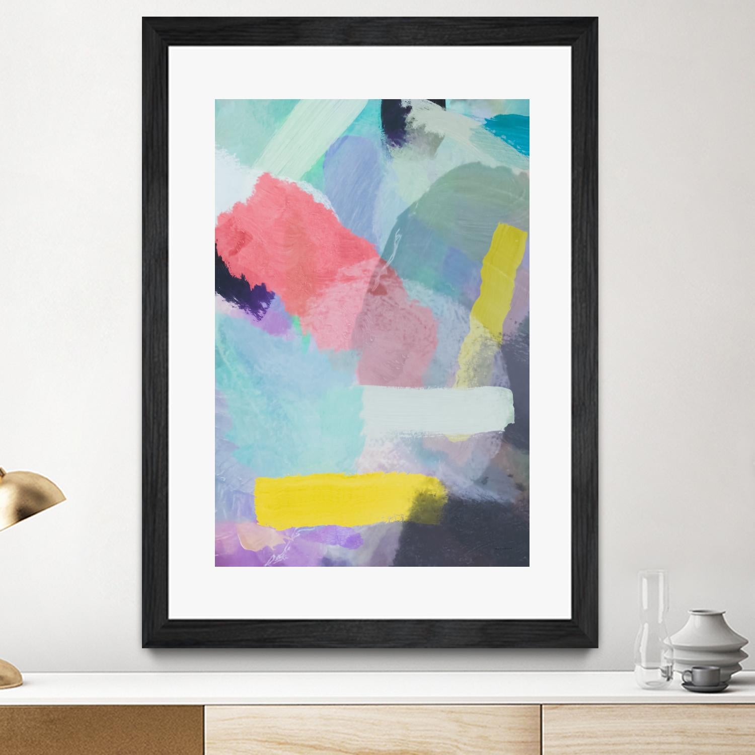 brush painting texture abstract in blue pink yellow green by mrvell on GIANT ART