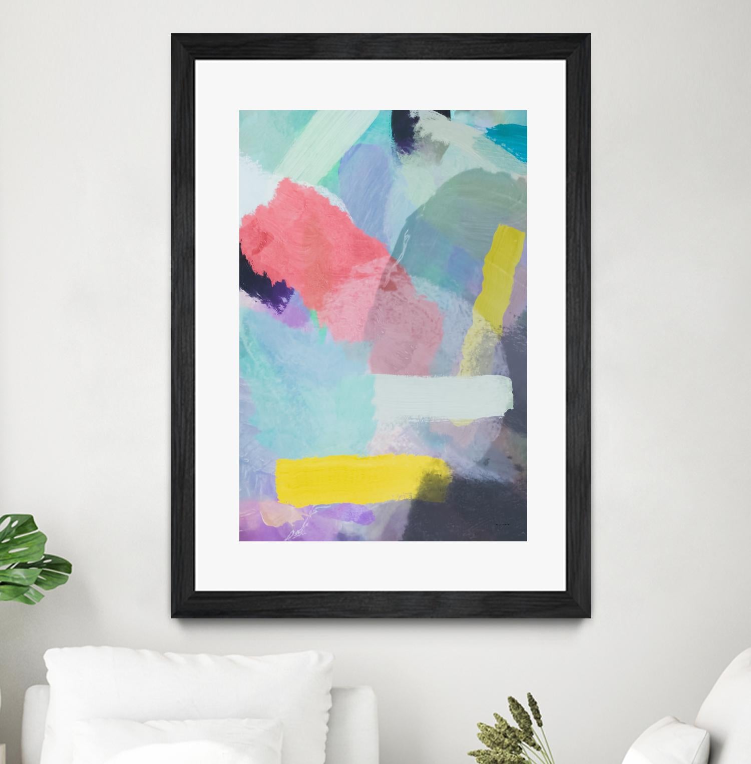 brush painting texture abstract in blue pink yellow green by mrvell on GIANT ART