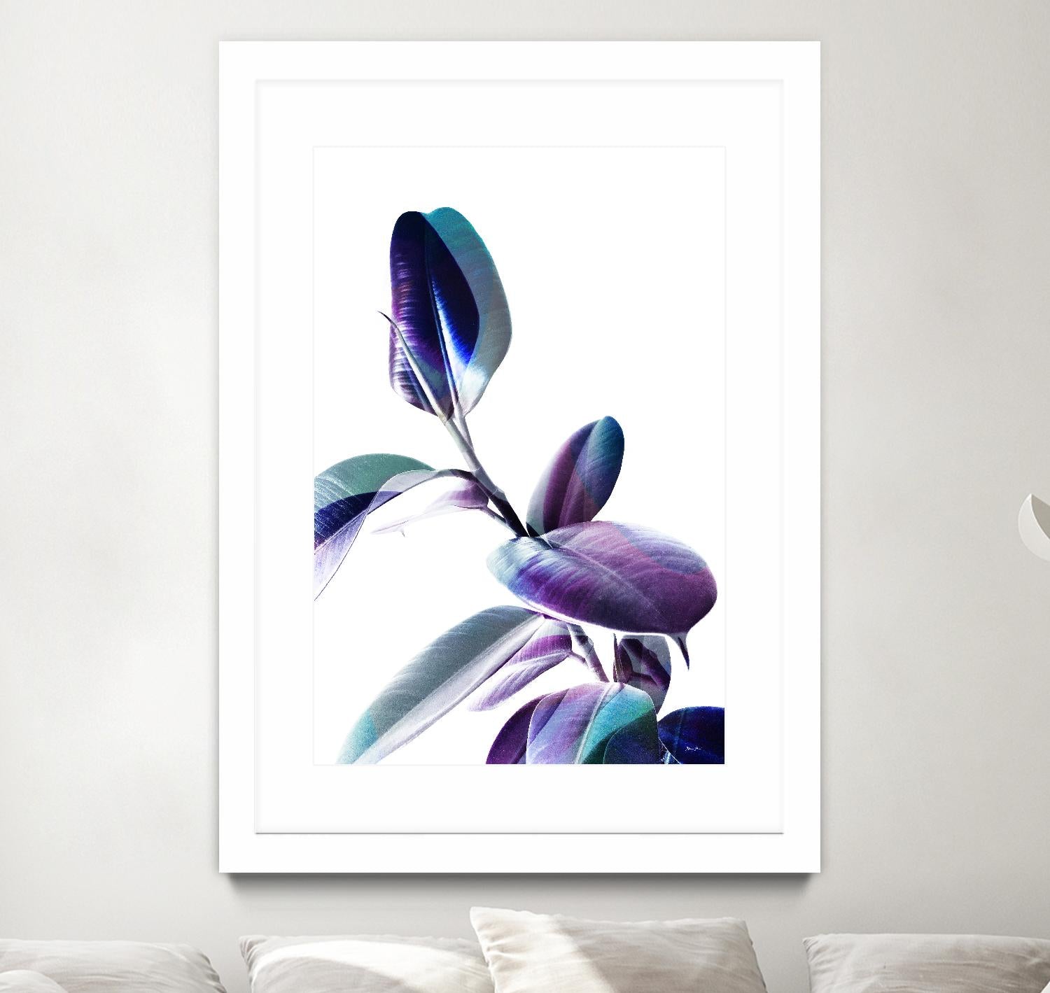 Minimal Rubber foliage in Blue and Purple on White by Dominique Vari on GIANT ART