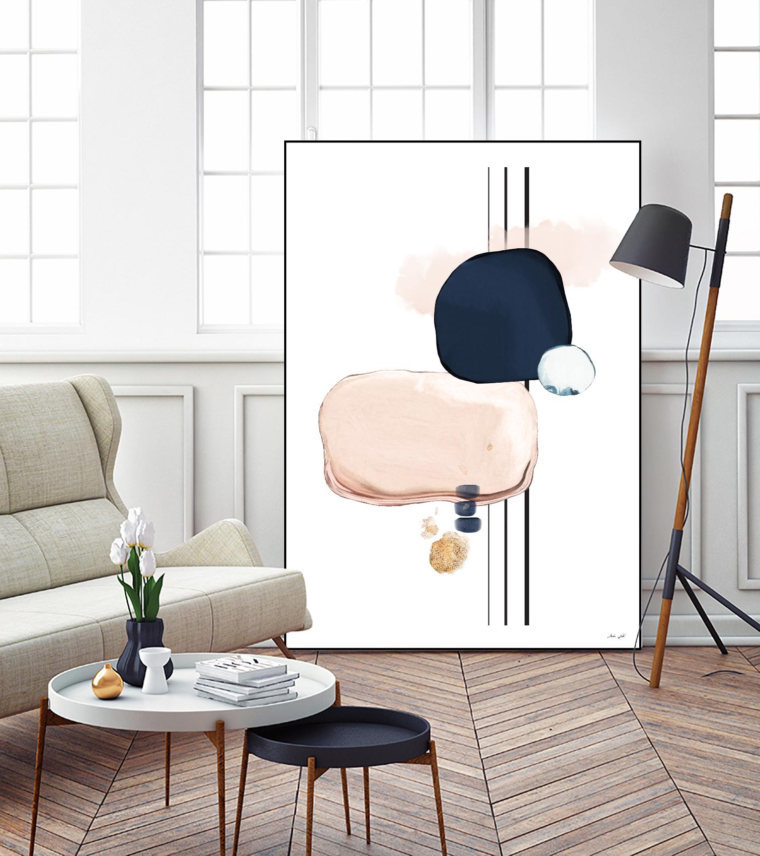 Abstract Study Blush and Navy Blue by Nordic Print Studio on GIANT ART