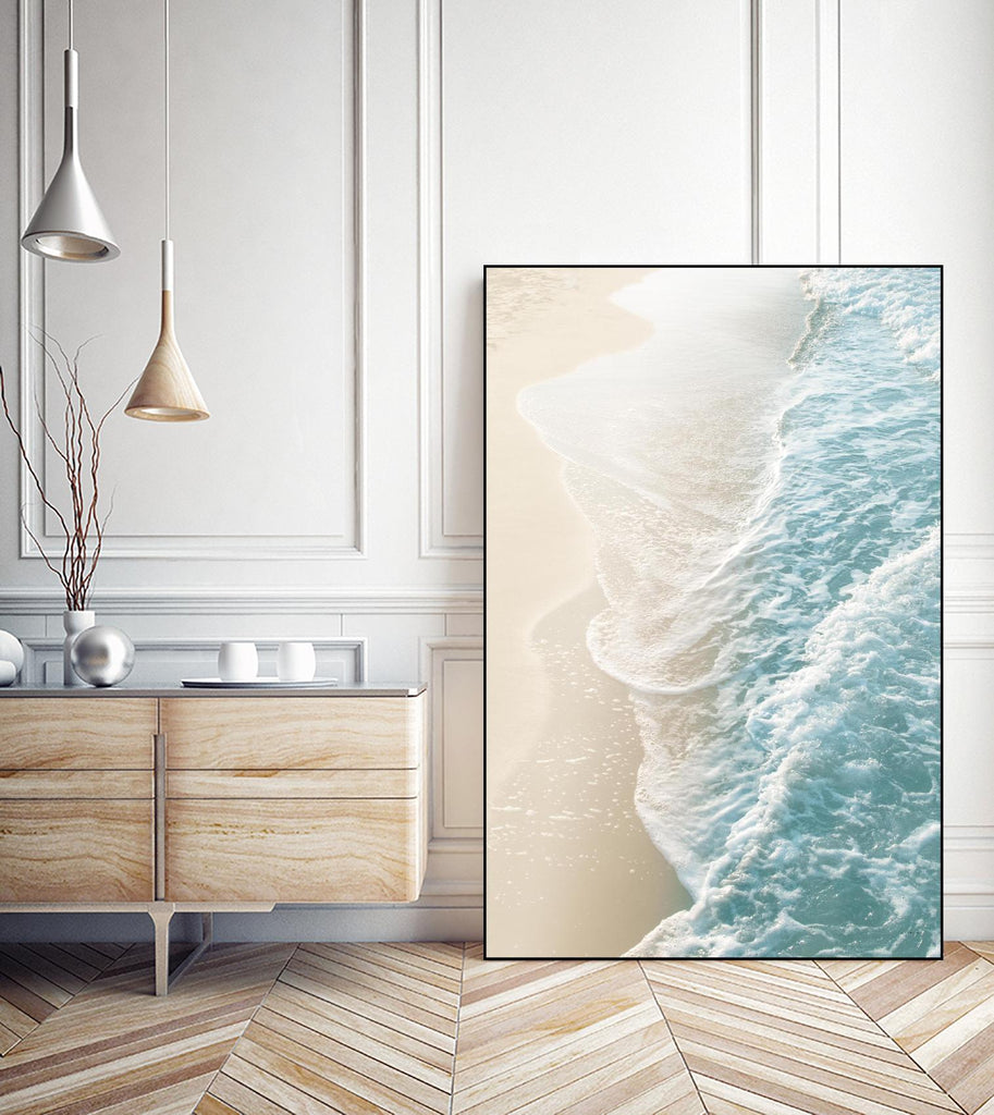 Soft Teal Gold Ocean Dream Waves #1  by Anita's & Bella's Art on GIANT ART - beige coastal sand