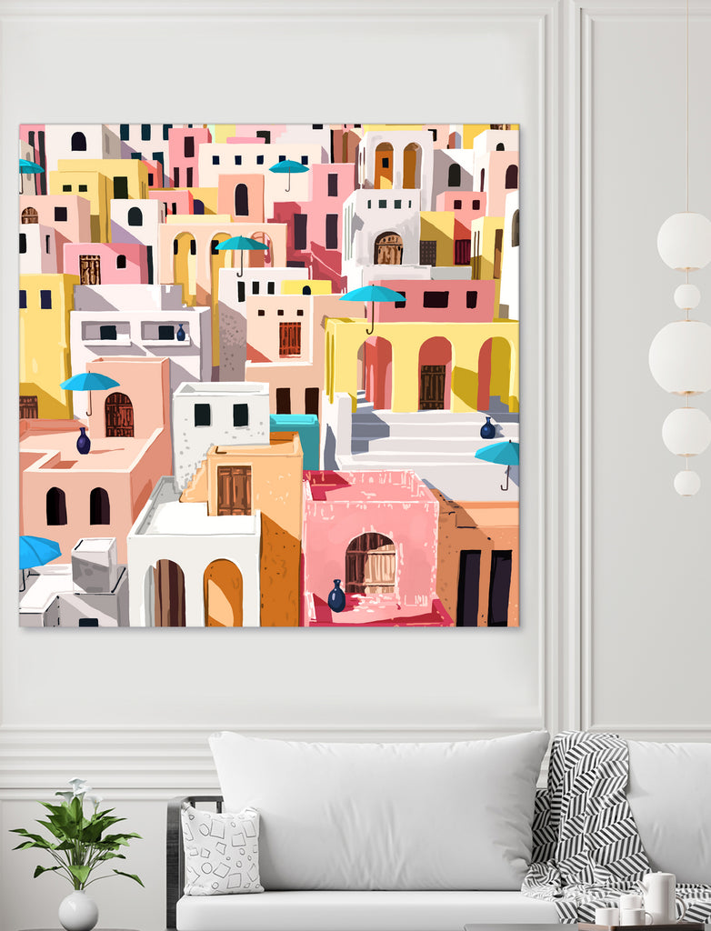 Pastel Cityscape by 83 Oranges on GIANT ART - pink digital greece