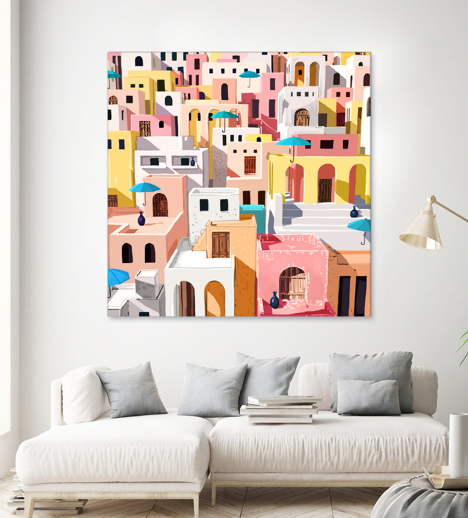 Pastel Cityscape by 83 Oranges on GIANT ART - pink digital greece