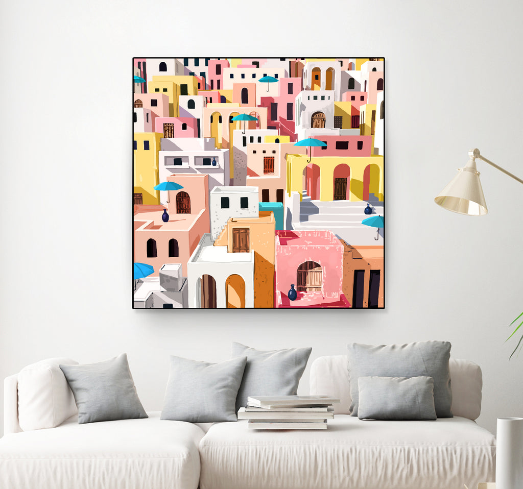 Pastel Cityscape by 83 Oranges on GIANT ART - pink digital greece