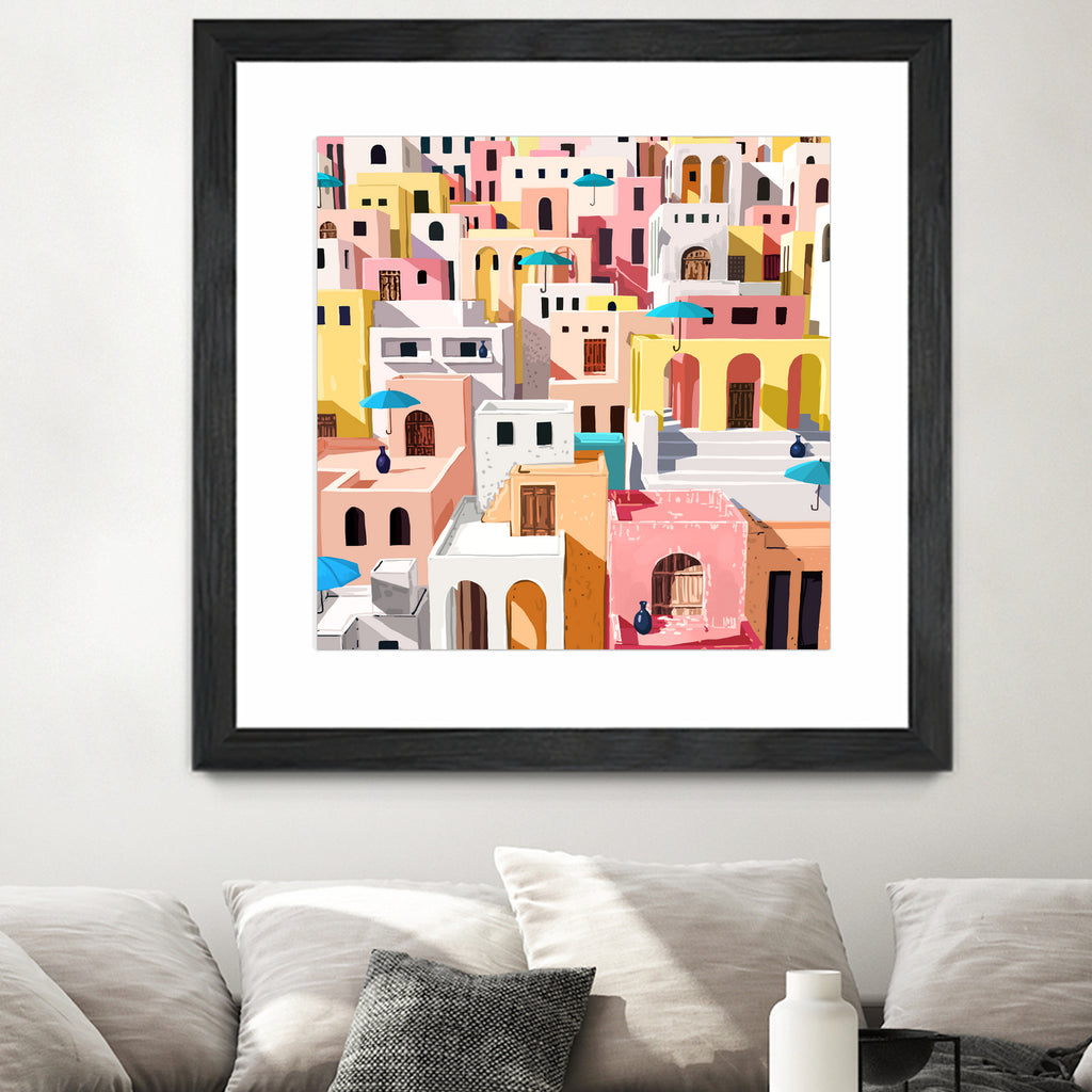 Pastel Cityscape by 83 Oranges on GIANT ART - pink digital greece