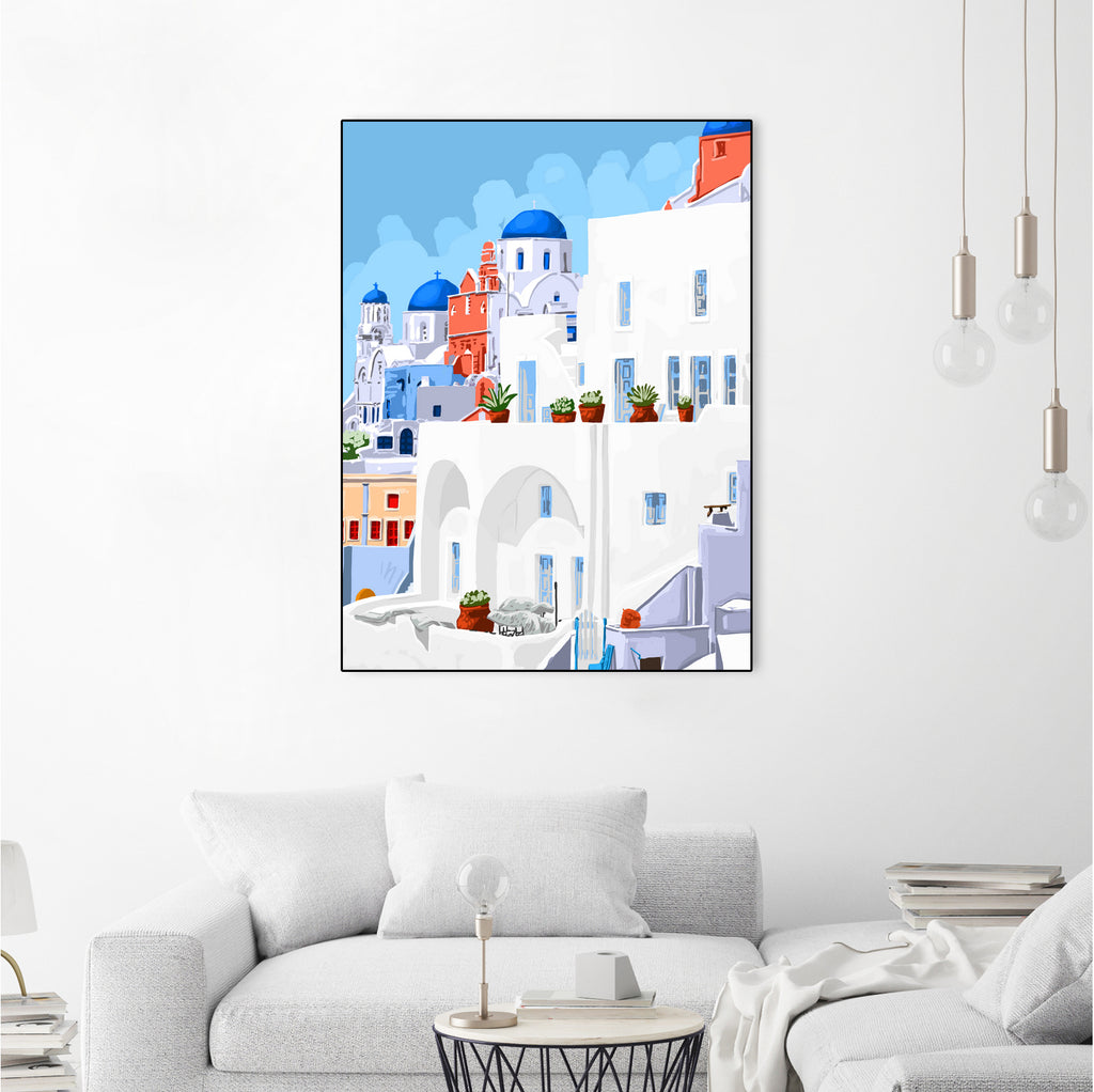 The Santorini Vacay by 83 oranges on GIANT ART - blue digital greece