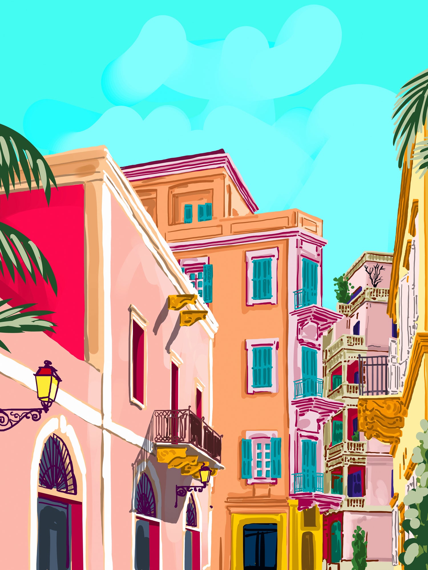 colorful houses by 83 Oranges on GIANT ART - pink landscape