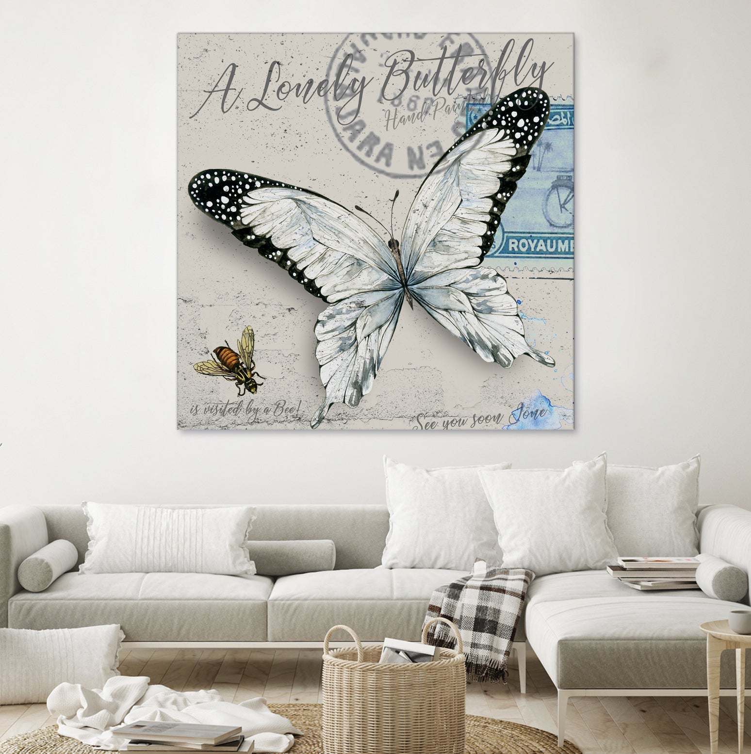 Lonely Butterfly White by David Loblaw on GIANT ART - white typography