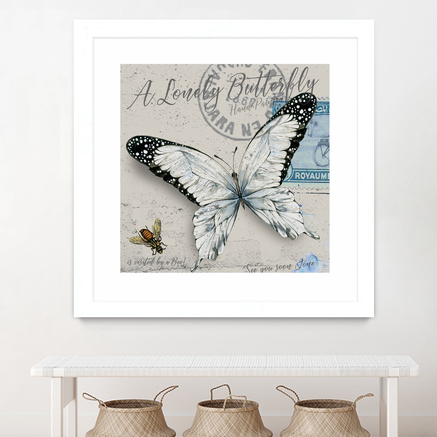 Lonely Butterfly White by David Loblaw on GIANT ART - white typography