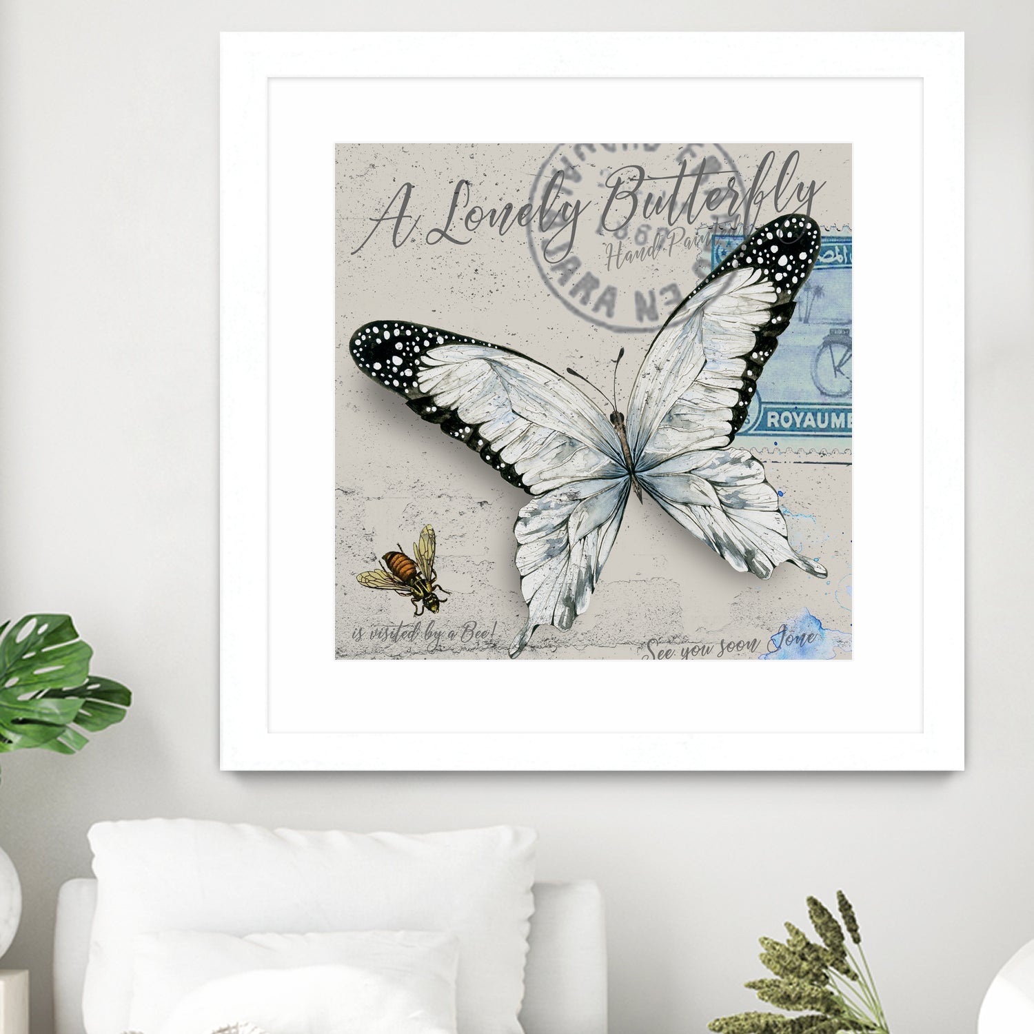 Lonely Butterfly White by David Loblaw on GIANT ART - white typography