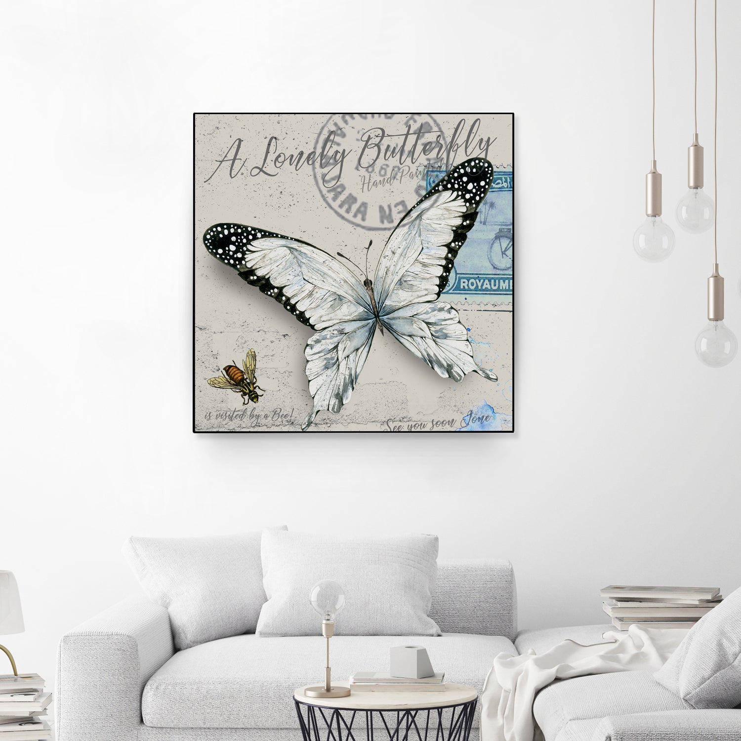 Lonely Butterfly White by David Loblaw on GIANT ART - white typography